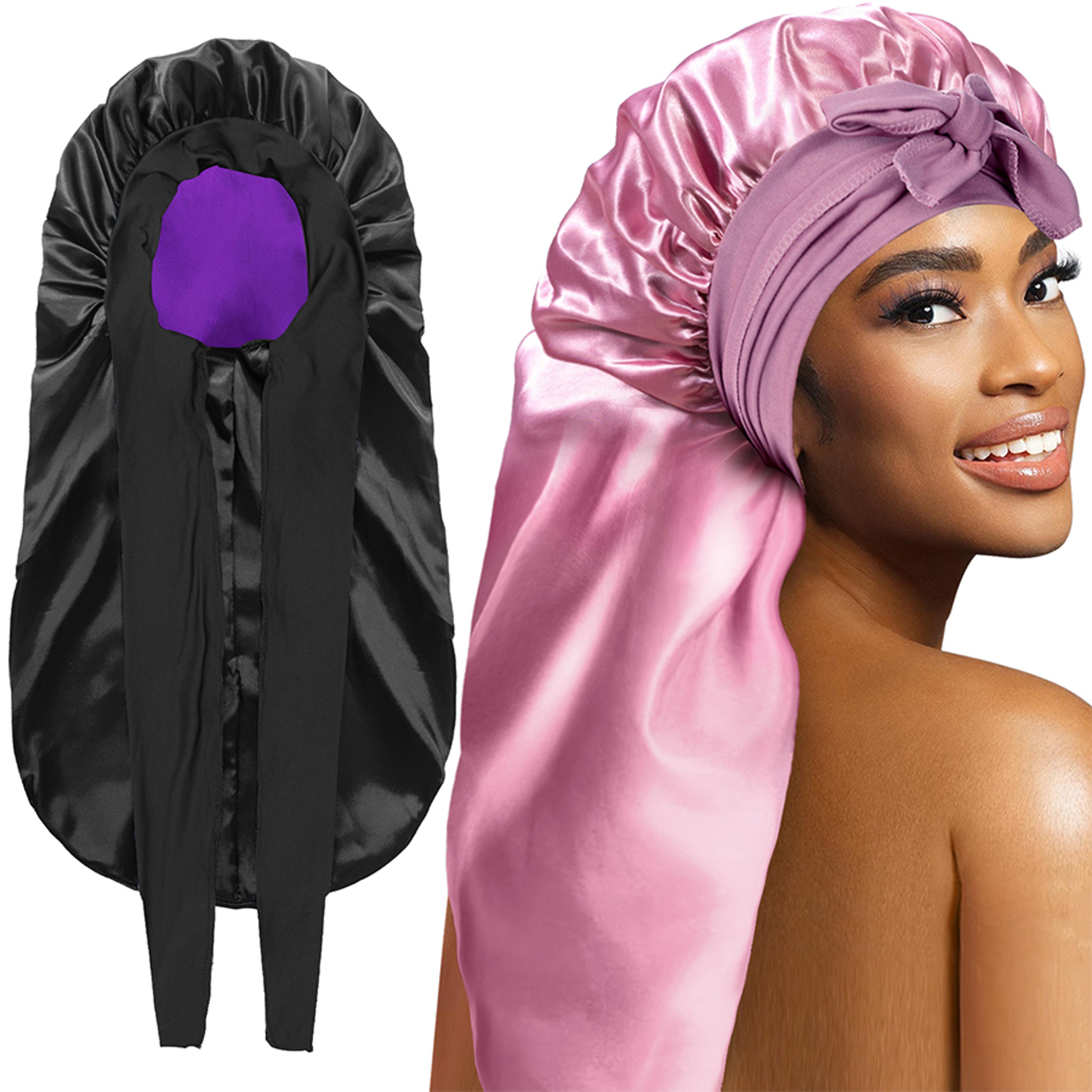extra large silk hair bonnet cap for women comfortable satin head cover for sleeping, shower, and hair care