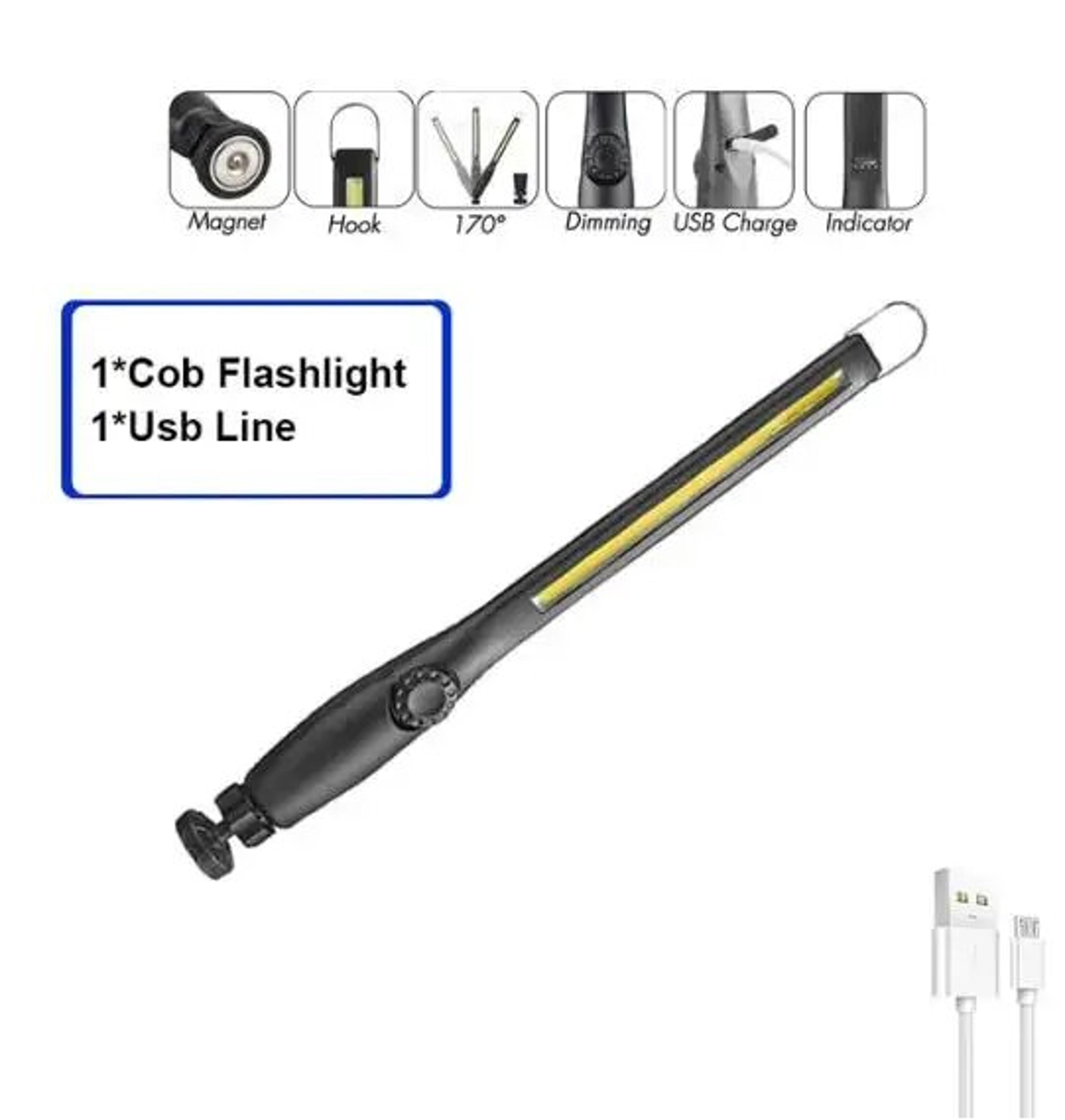 Magnetic Rechargeable LED COB Work Light With Stepless Dimming Portable Emergency Car Repair Lamp 5