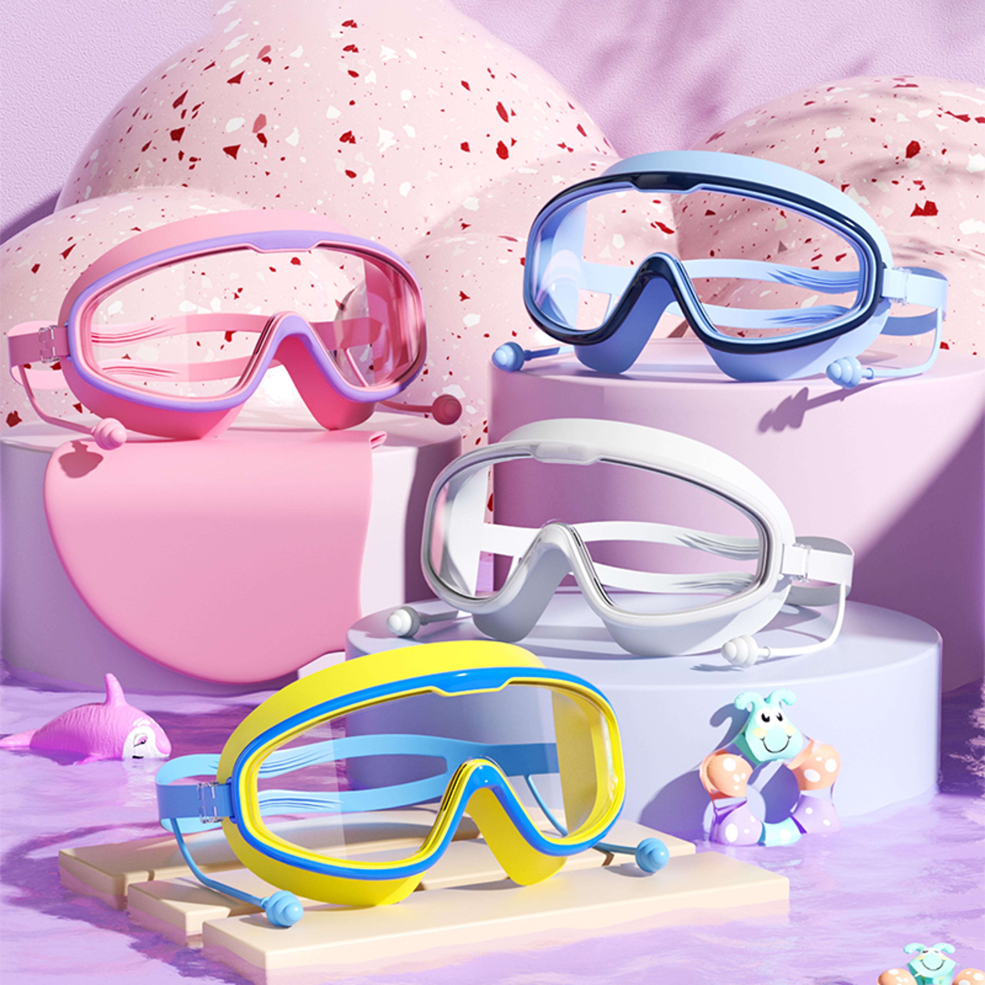 kids swimming goggles big frame, hd view, anti-fog waterproof, multi-color choices