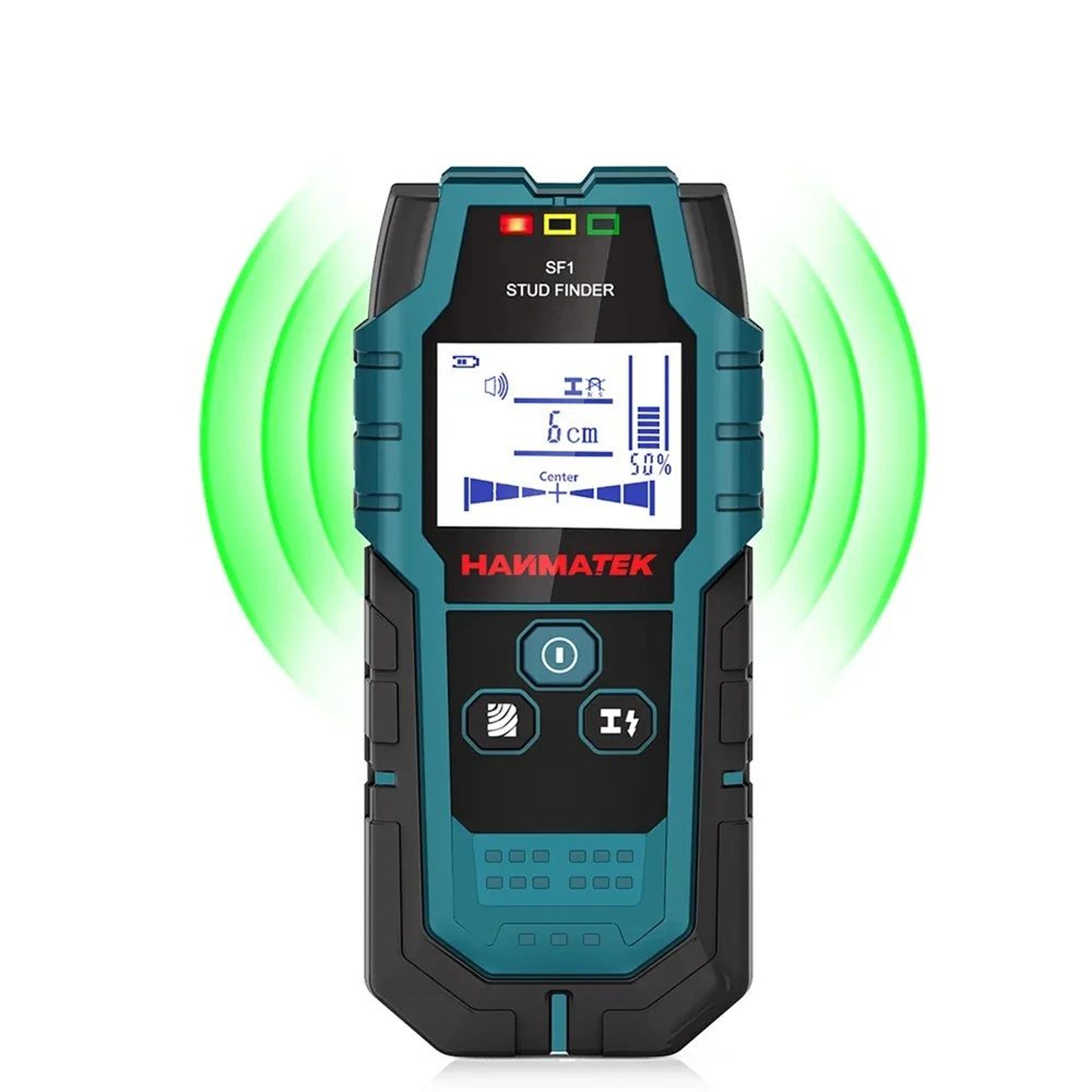 stud finder wall detector scanner for wood, metal, and live cable detection with metal depth measurement