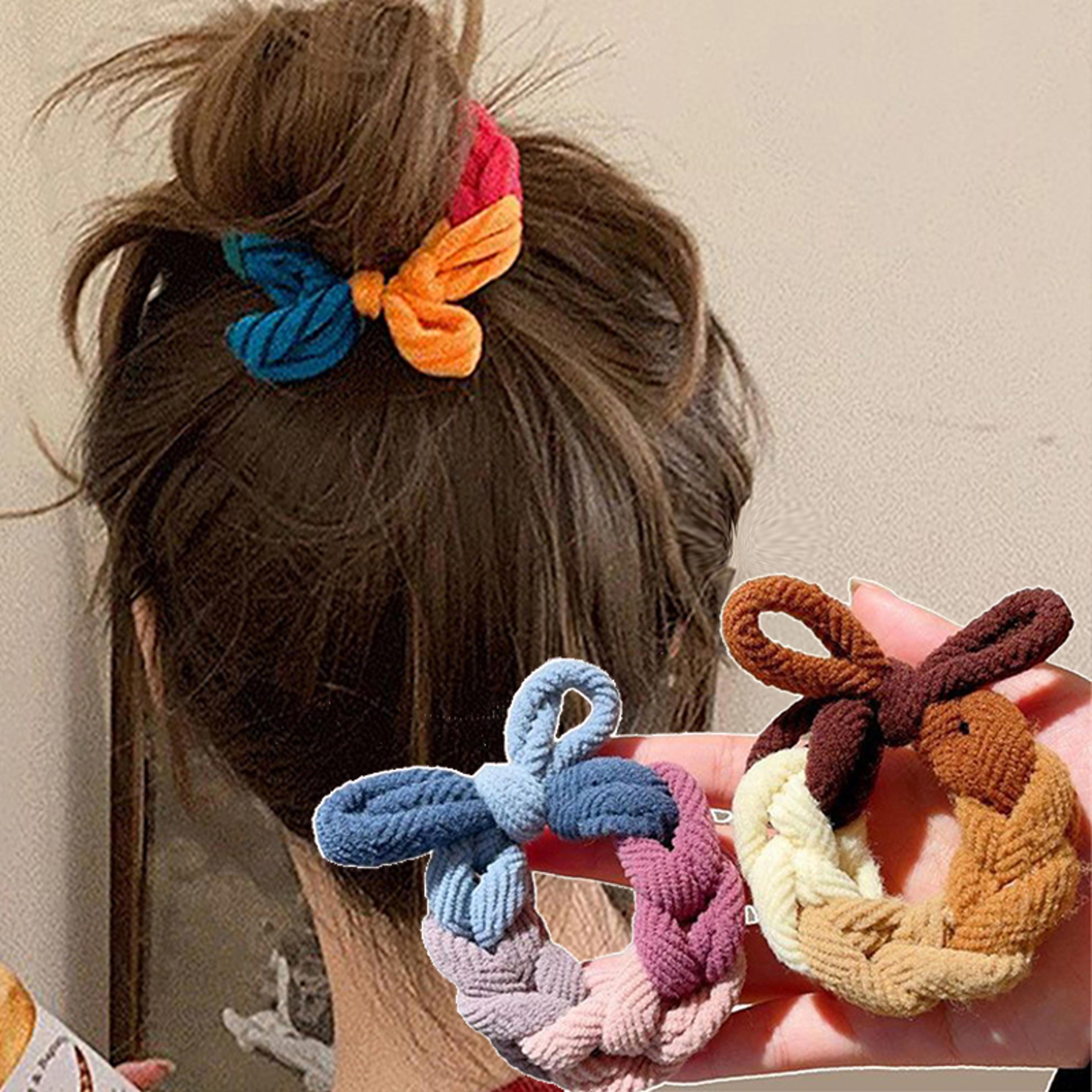 colorful hand woven bow hair ties band for women, high elastic scrunchies, stylish ponytail hair accessories
