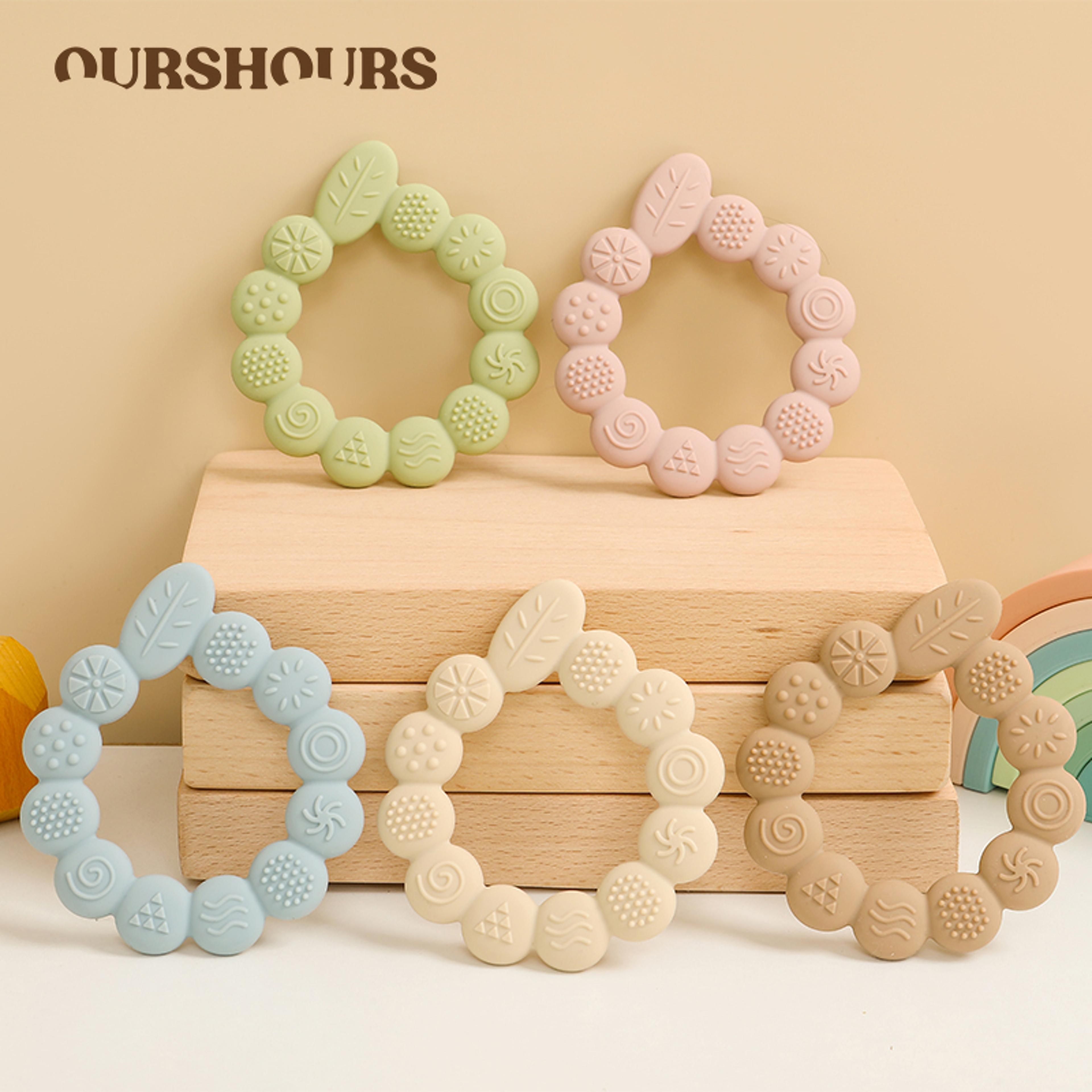 bpa free silicone baby teething toys, newborn gift leaf ring shape, infant care toy for boy girl