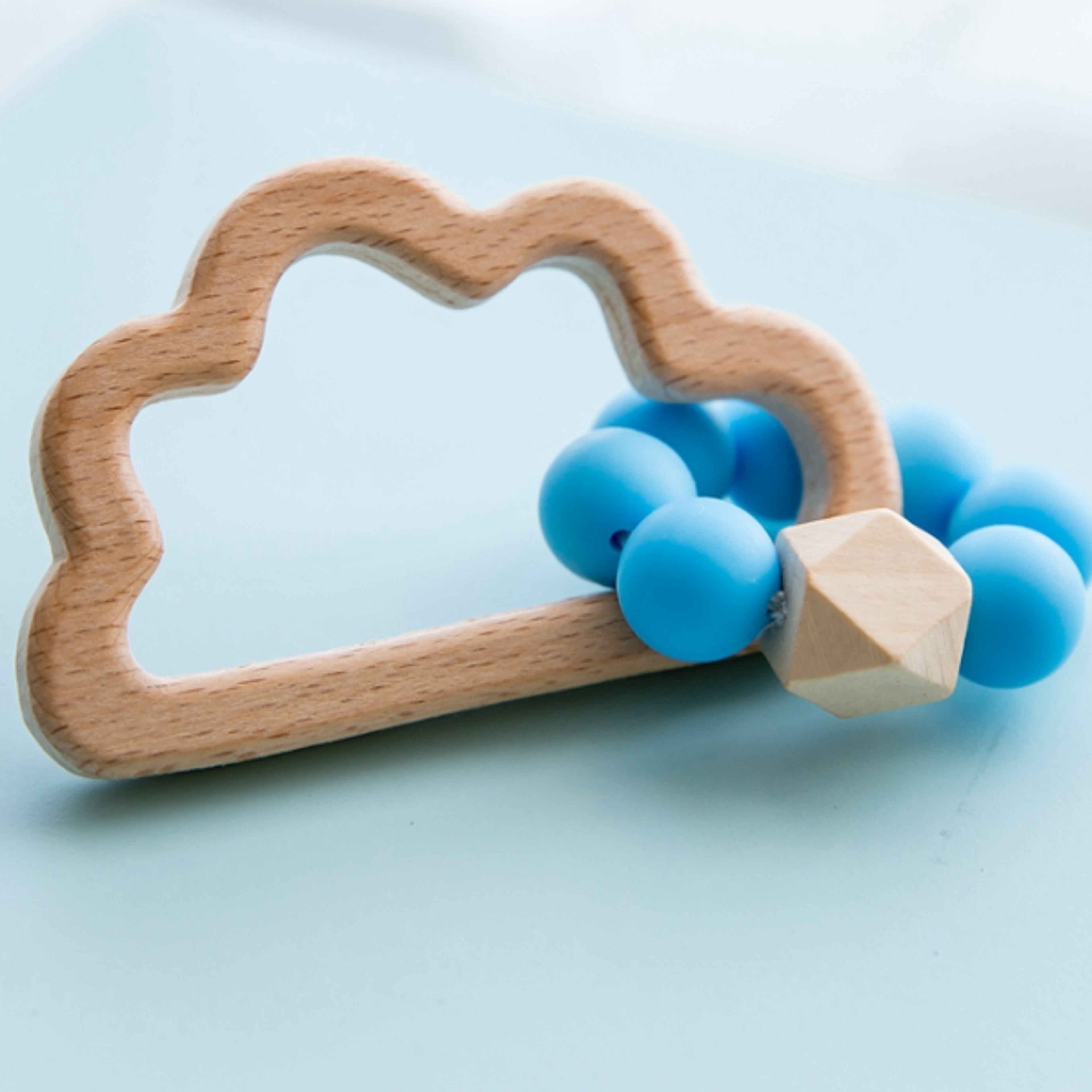 rabbit cloud wooden baby toys, silicone teething toddler nursing, baby crib rattle teether wood