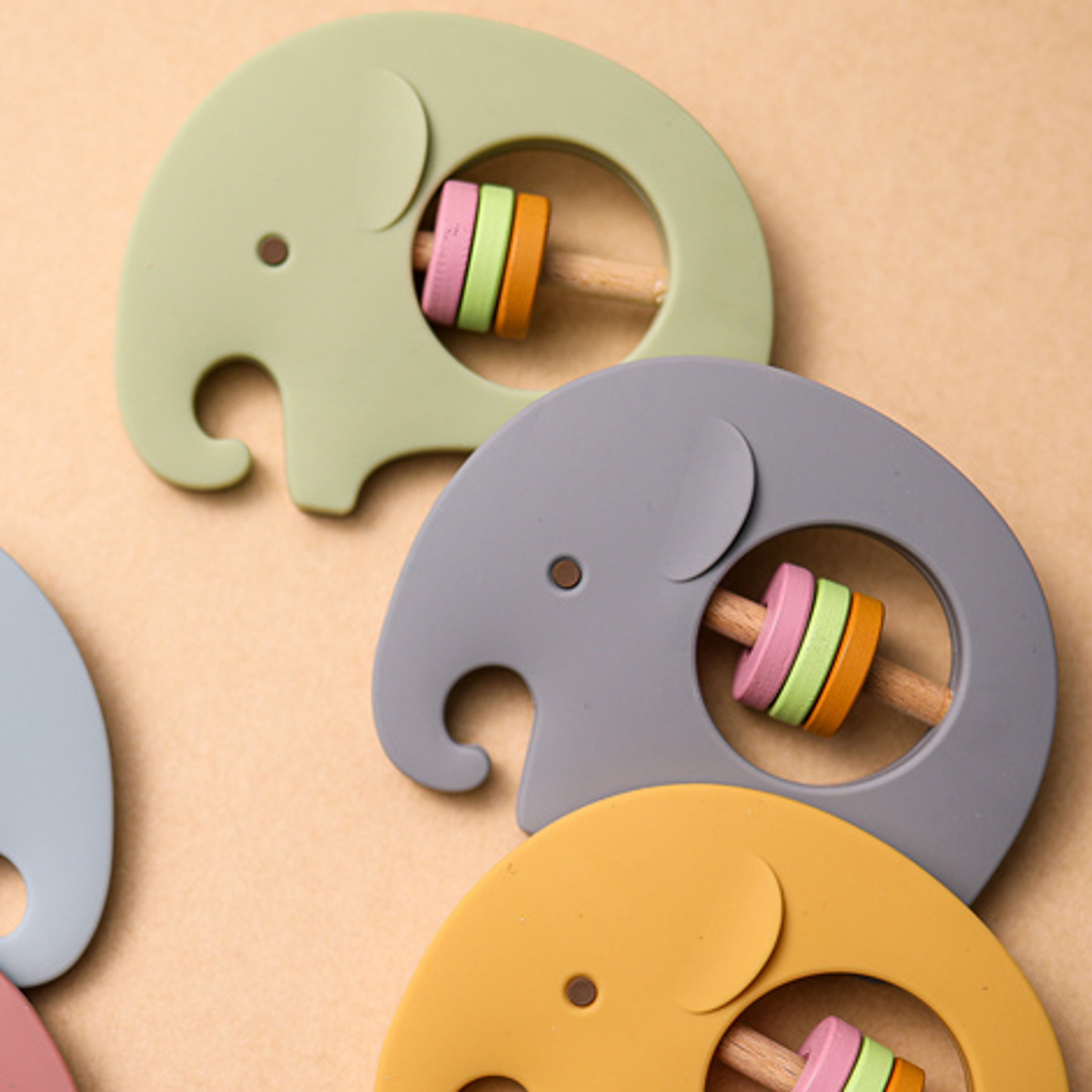 silicone baby rattle toy cartoon elephant for teething bpa-free play gym