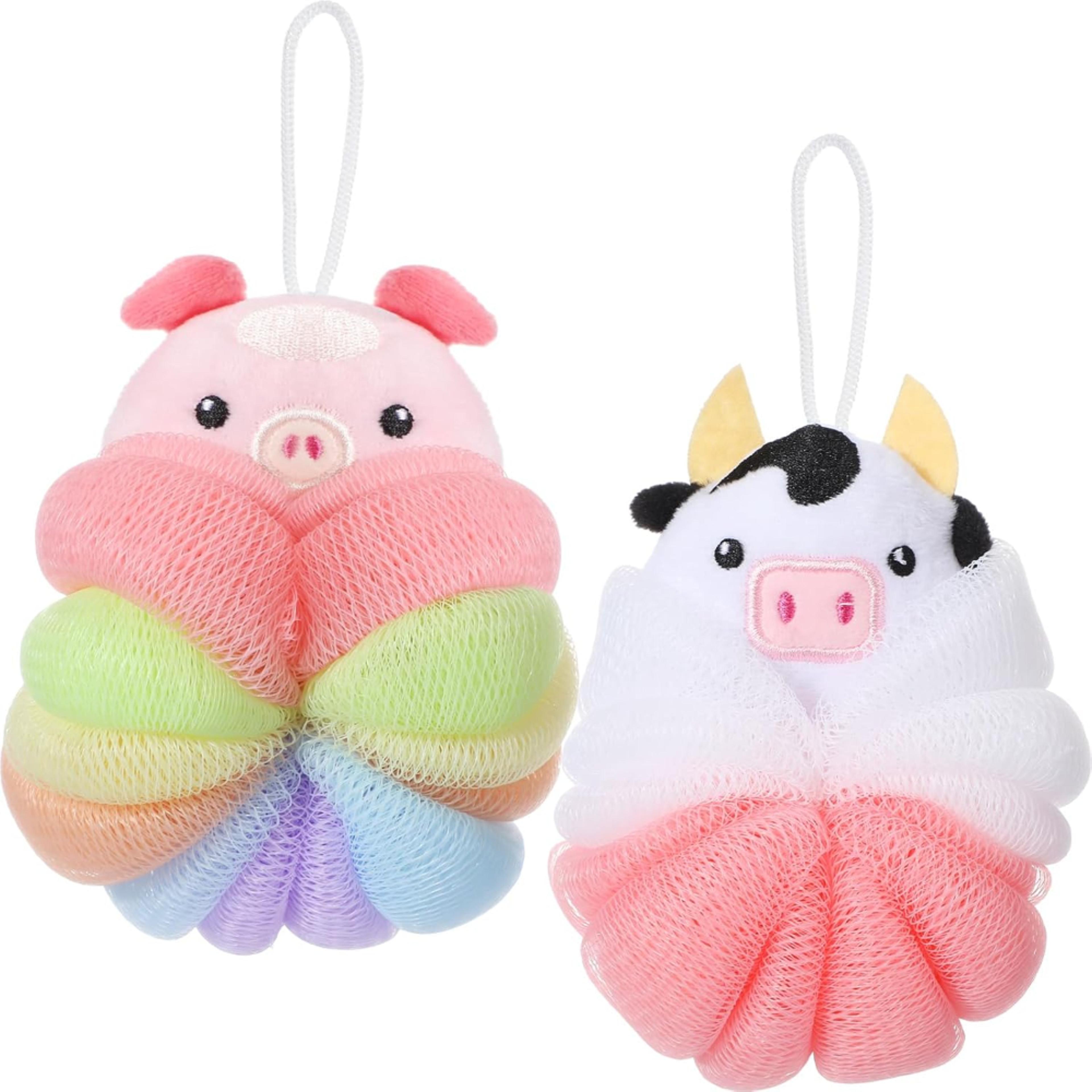 kids toddler bath loofahs, cute cartoon bath pouf, body scrubber mesh sponges