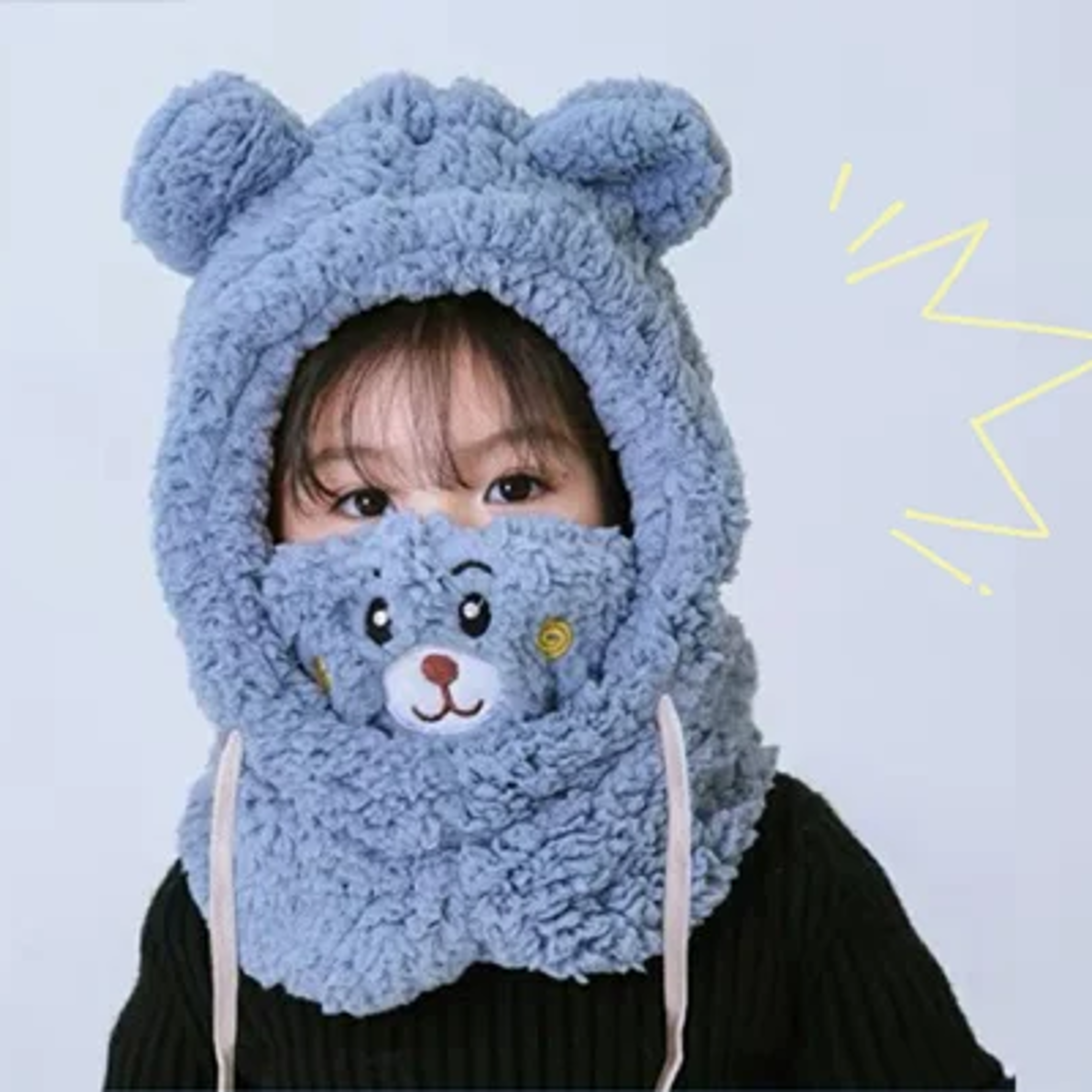 cute bear plush winter cap, trendy children's ear protection face, men's and women's baby warm fashion