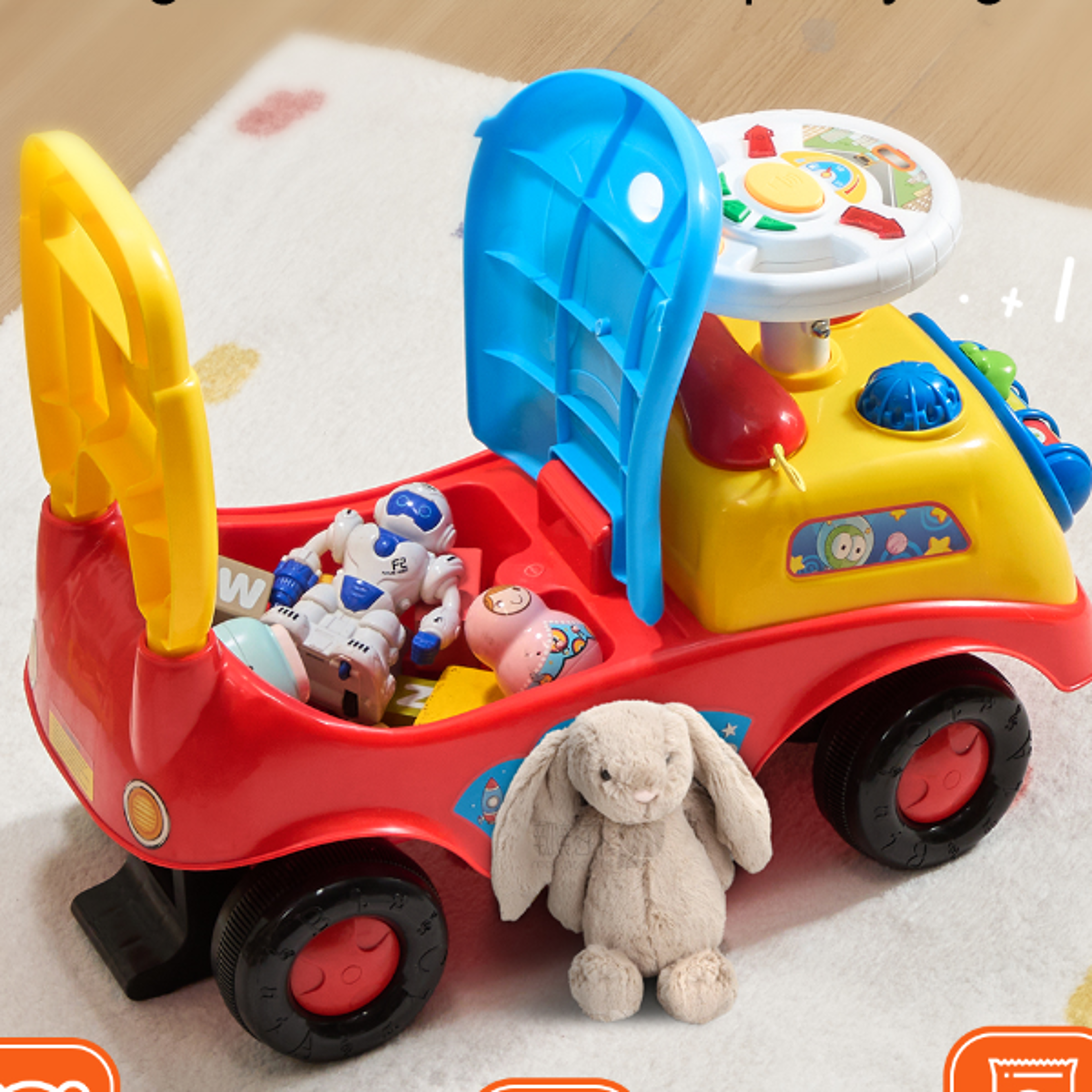 toddler ride on push car, succebuy sit to stand toy car with music, steering wheel, storage seat for toddlers
