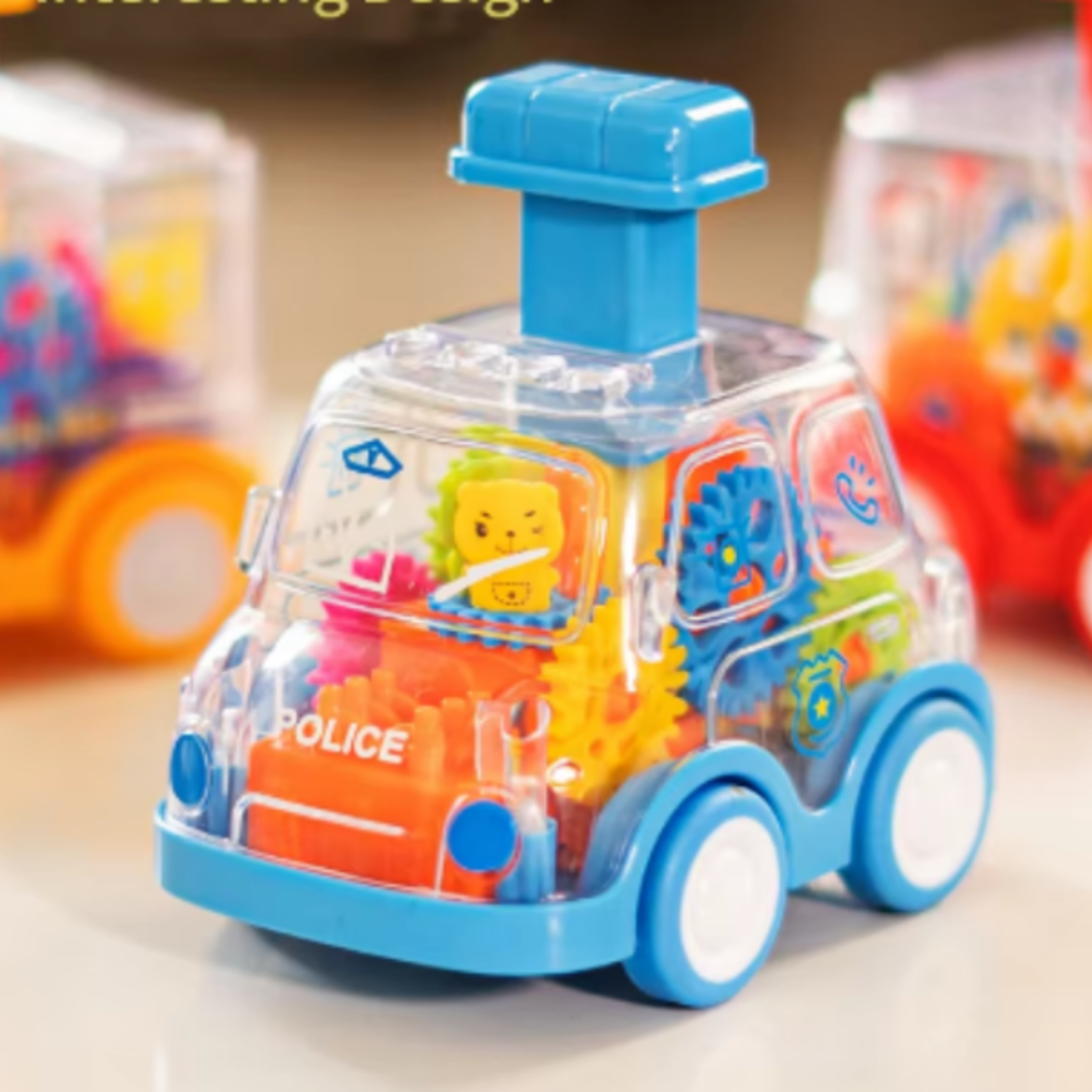 pull-back transparent baby toy cartoon press gear car, inertia rebound car, birthday gifts for kids boys and girls