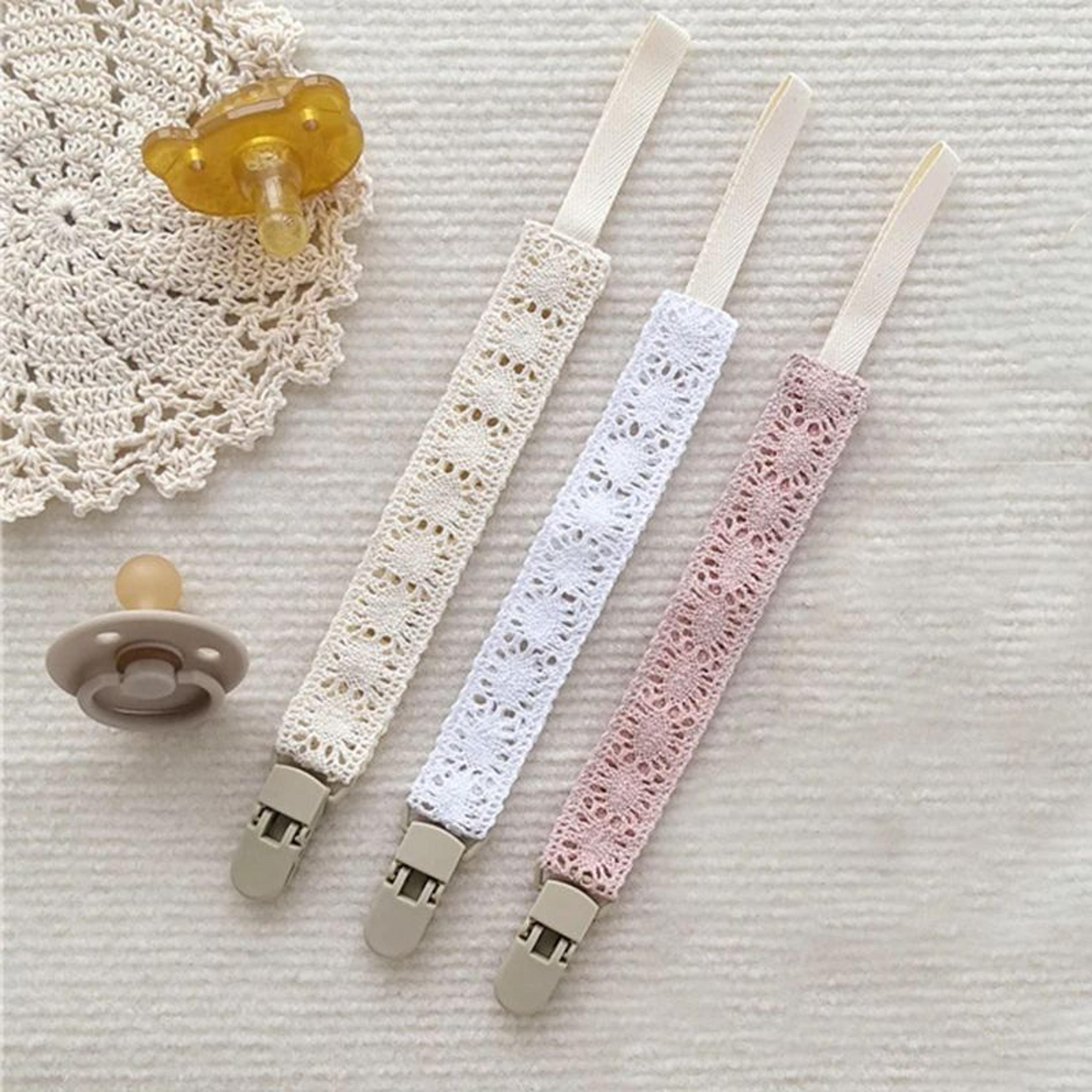 Cloth And Plastic Baby Pacifier Holder Trendy Lace Teether Toy Clip Chain 1
