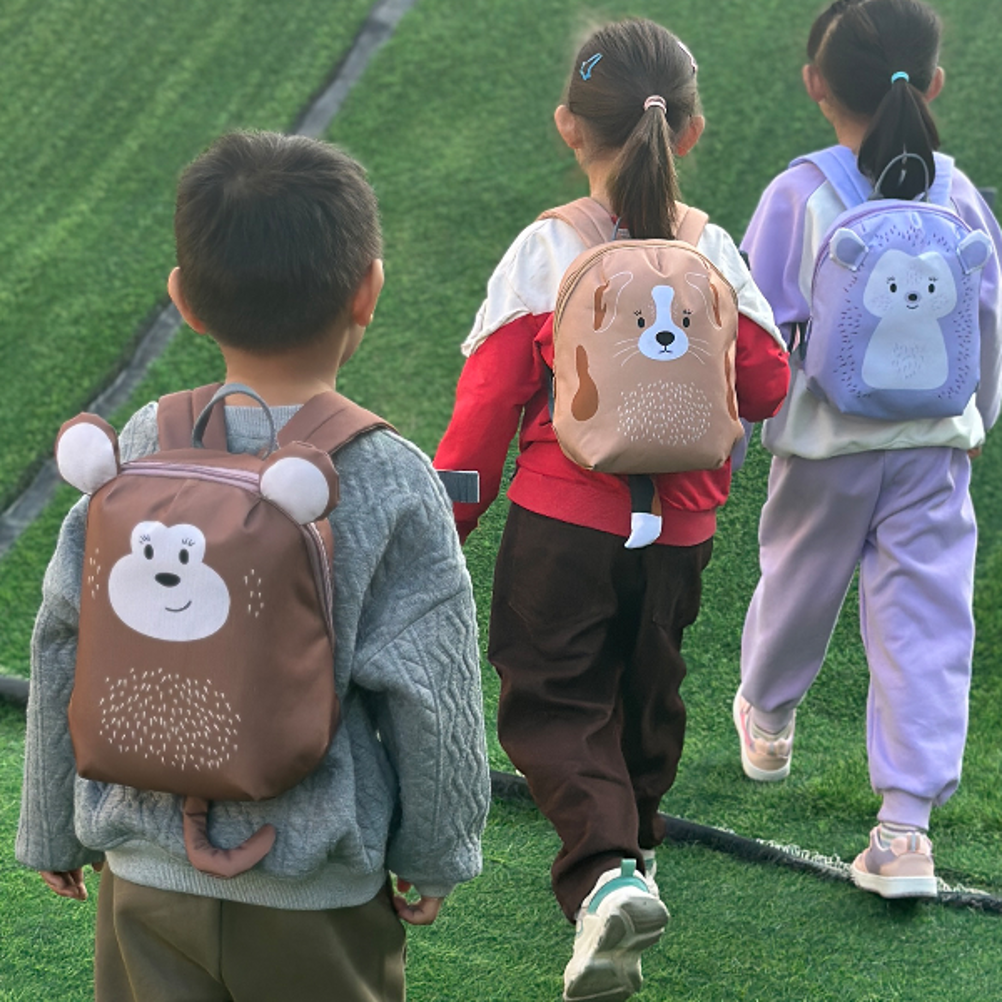 small animal kids backpack, cartoon parent-child canvas kindergarten bag