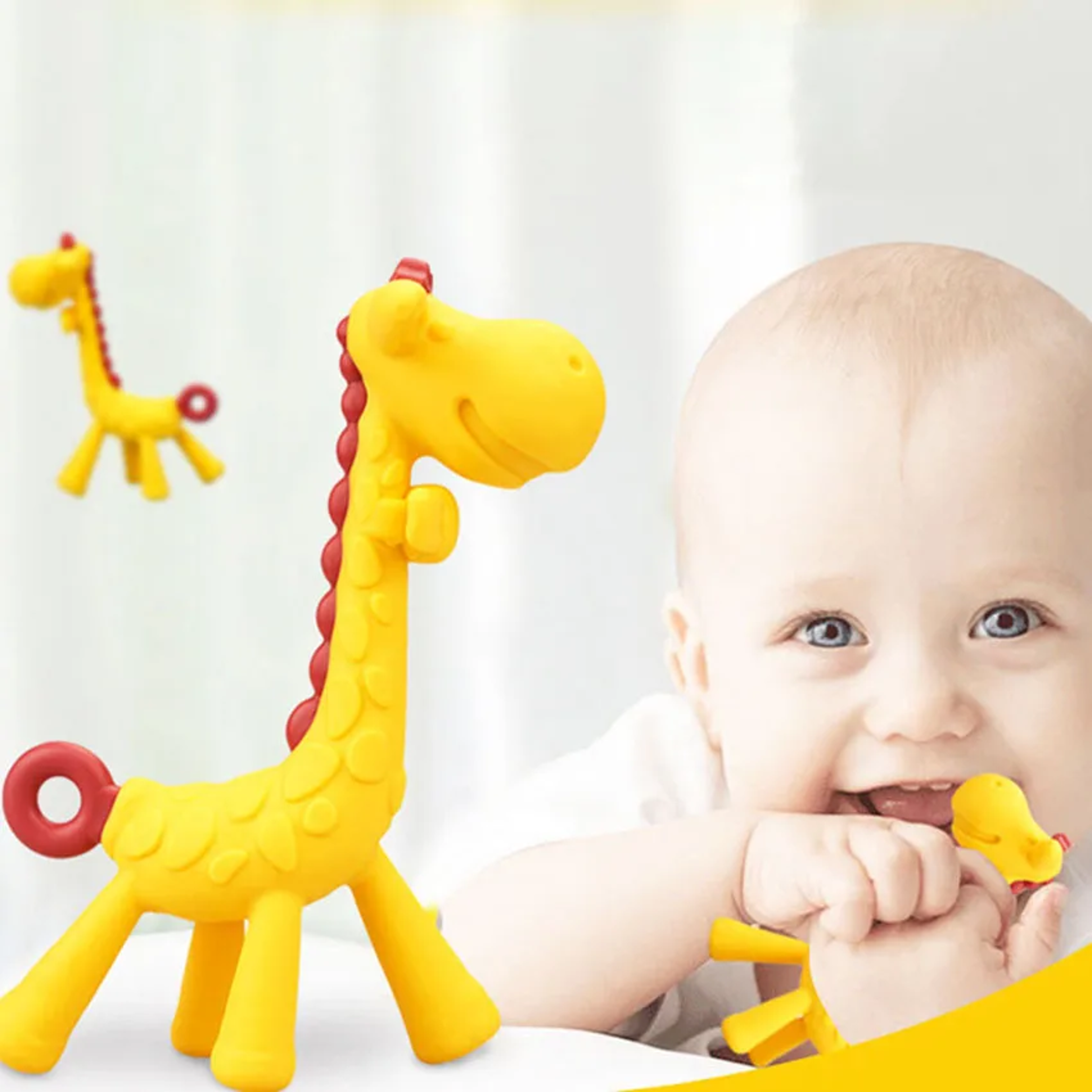 bpa free silicone baby ring teether, giraffe cartoon teething charms
