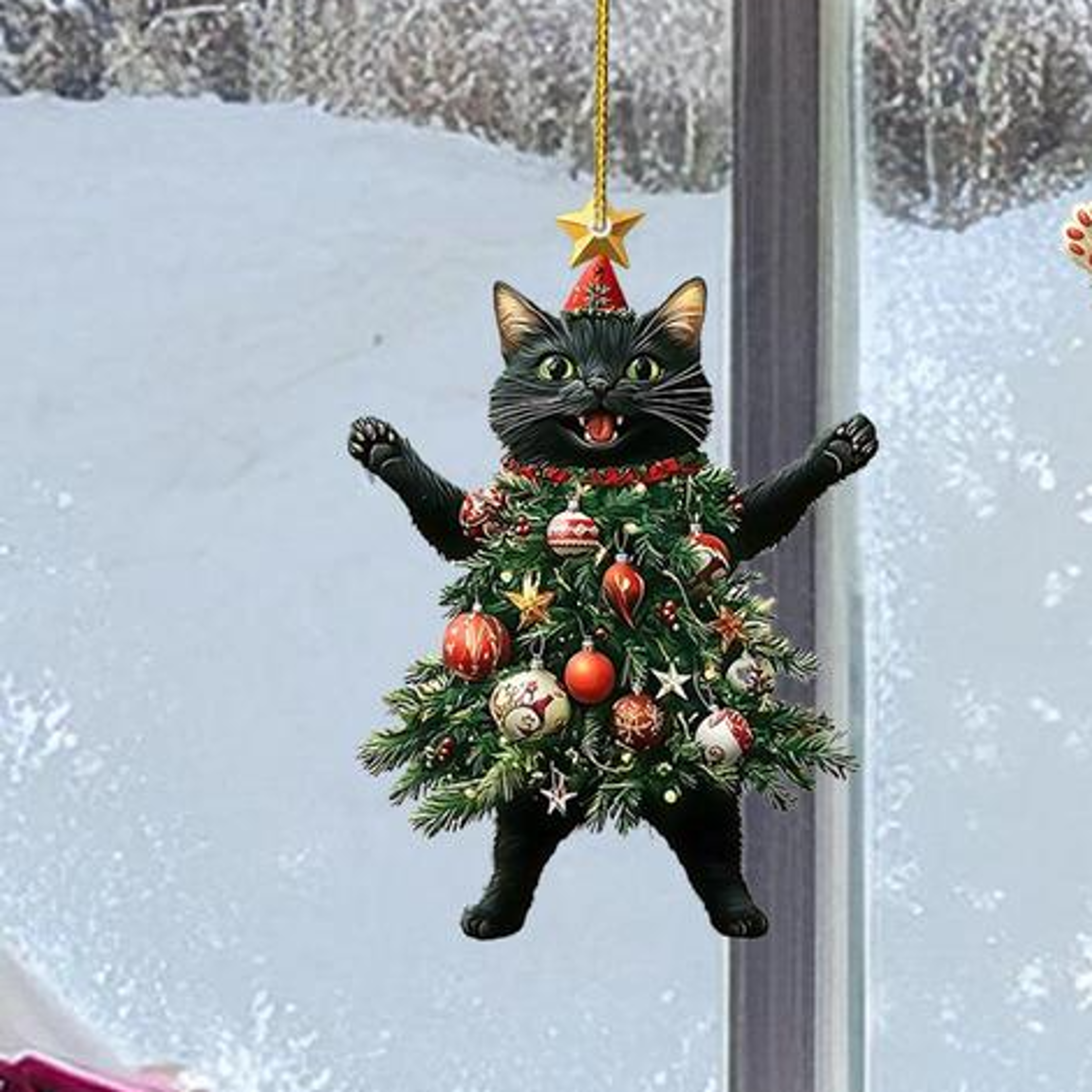 christmas tree pendants, cute cat ornament, hanging ornaments for party supplies, new year gifts