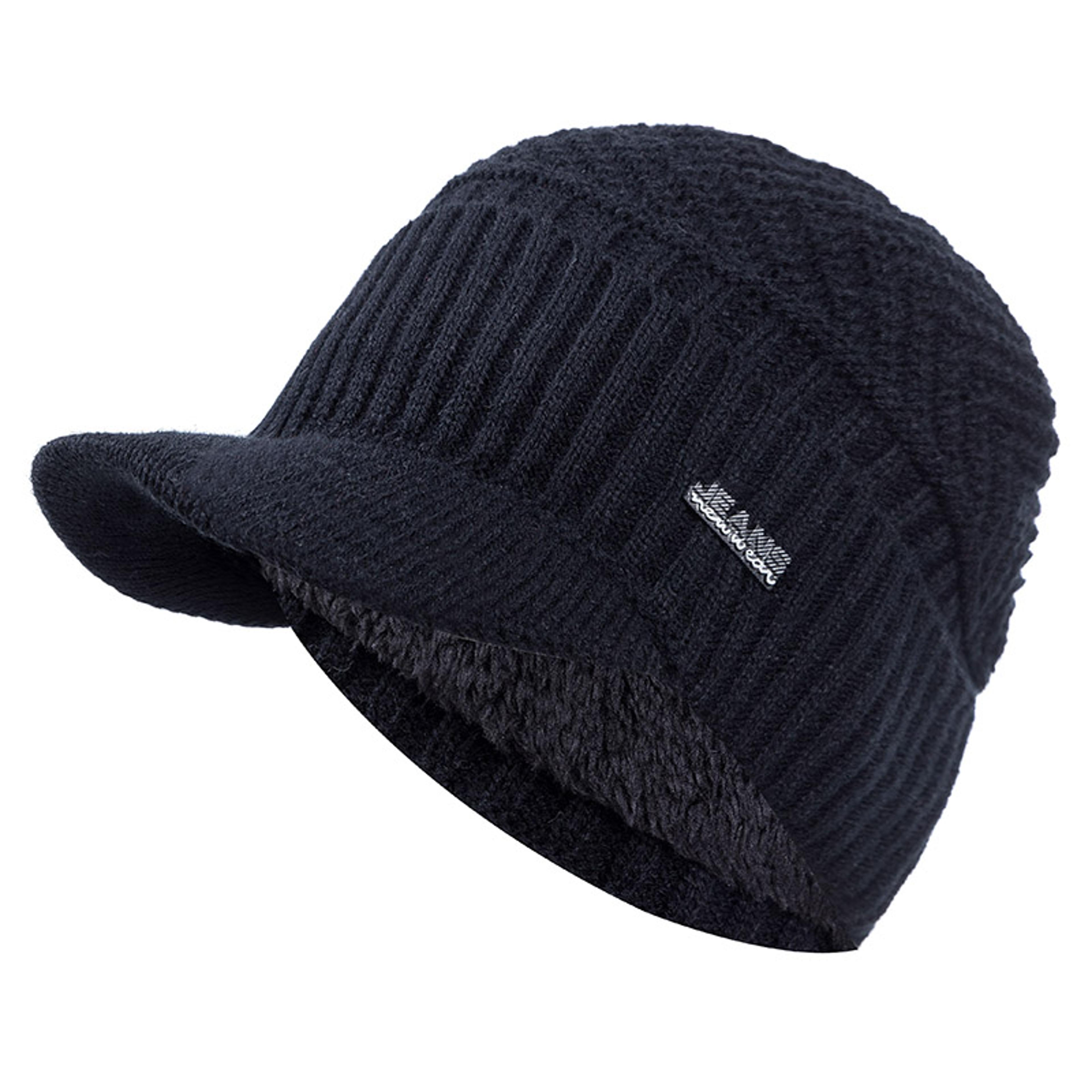 stylish unisex winter hats, fur lined soft beanie, thick knitted cap with brim for men & women