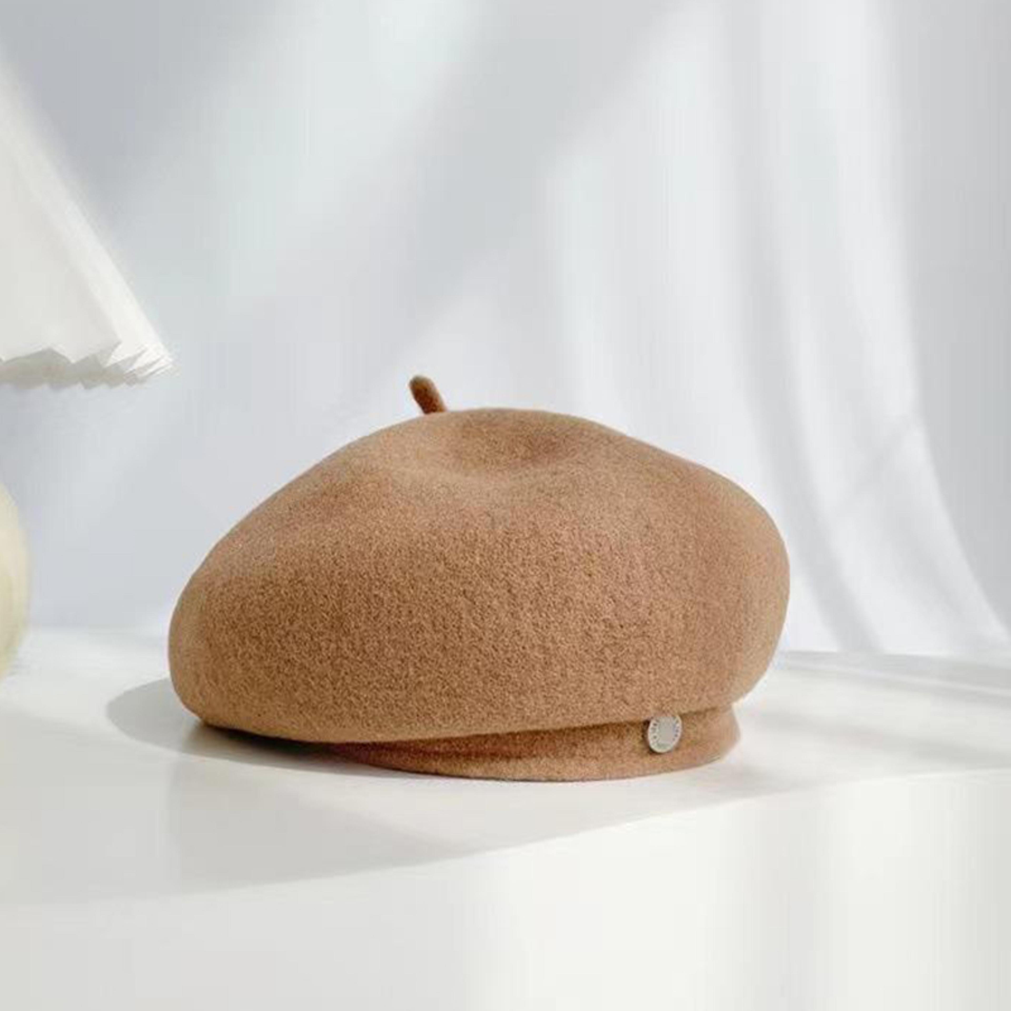 felt autumn solid colors warm winter, women french art retro wool, beret cap beanie hat for female