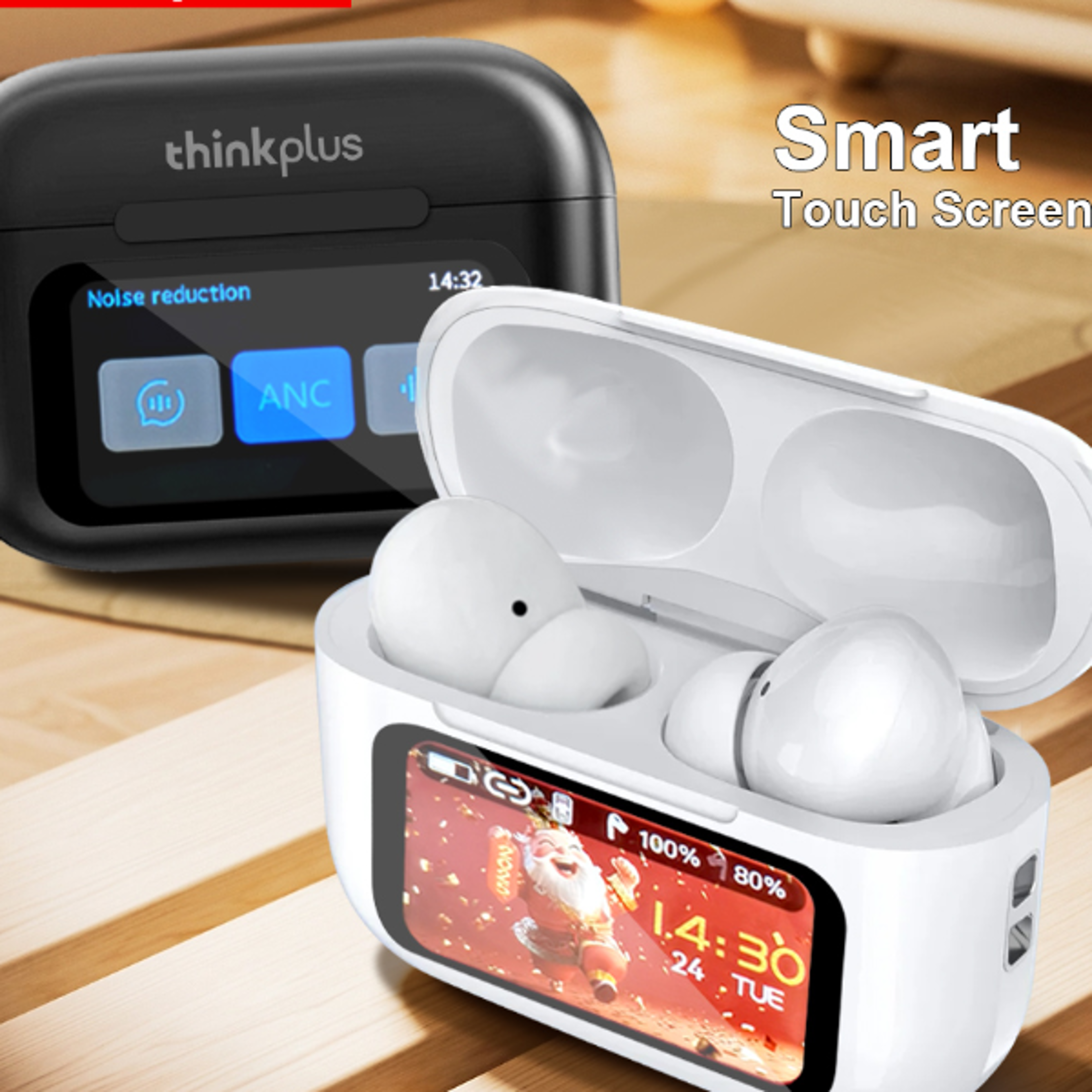 wireless bluetooth earphones with noise reduction, thinkplus earbuds, mic, led touch screen control, gamer headsets