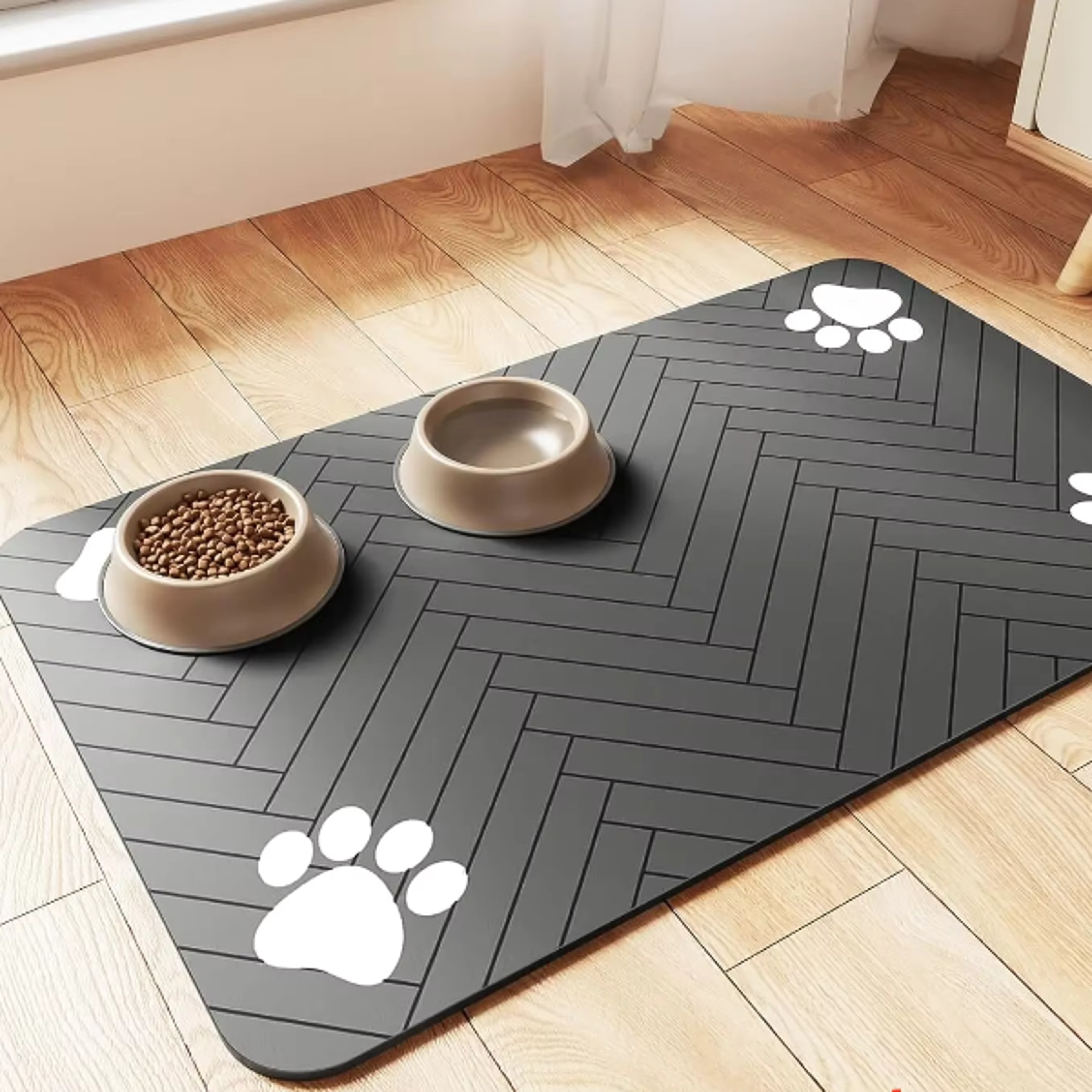 waterproof placemat for dog and cat food and water bowls, absorbent pet feeding mat, quick dry rubber backing