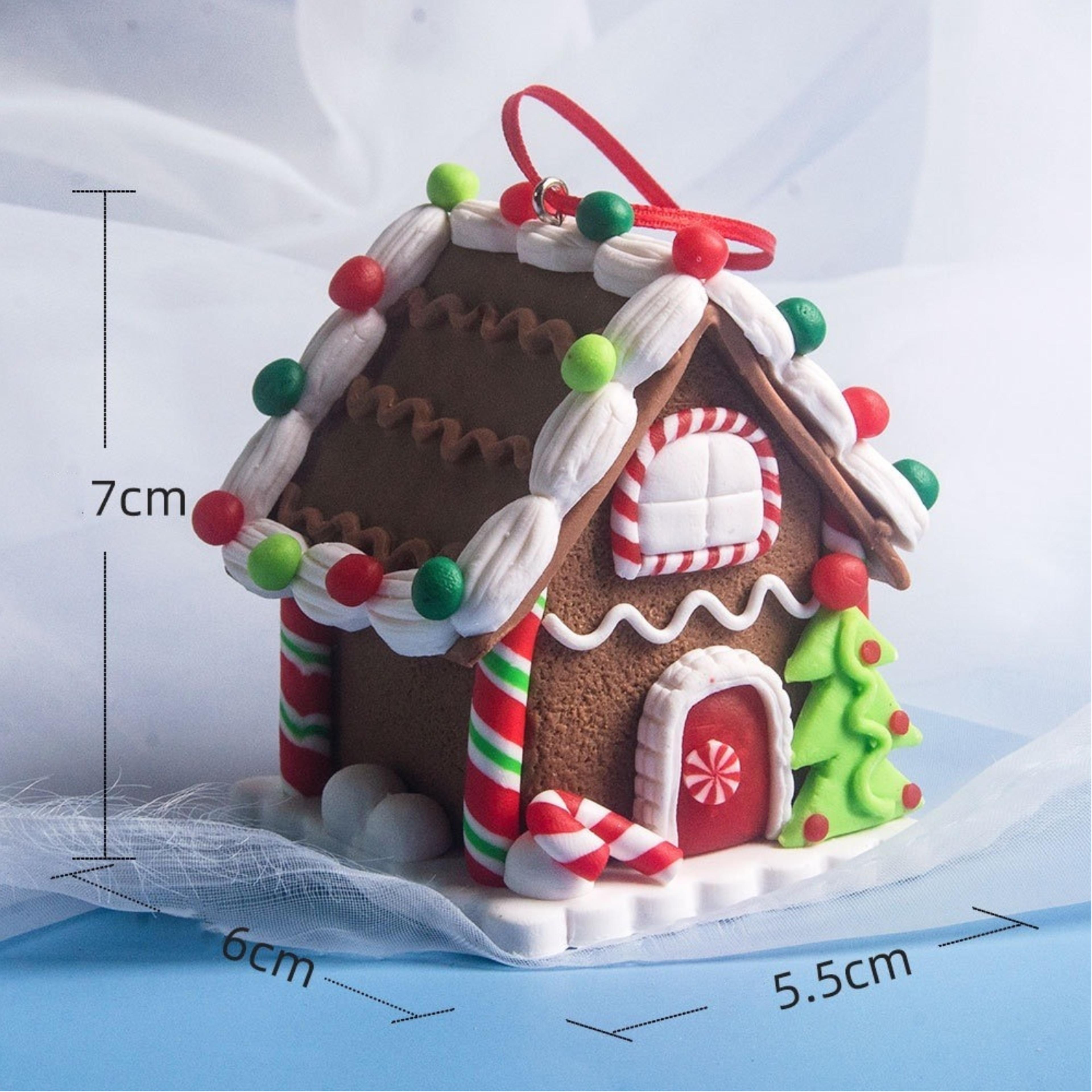 Holiday Gingerbread Christmas Tree Ornaments Set 5pcs House Decor With Rope 1