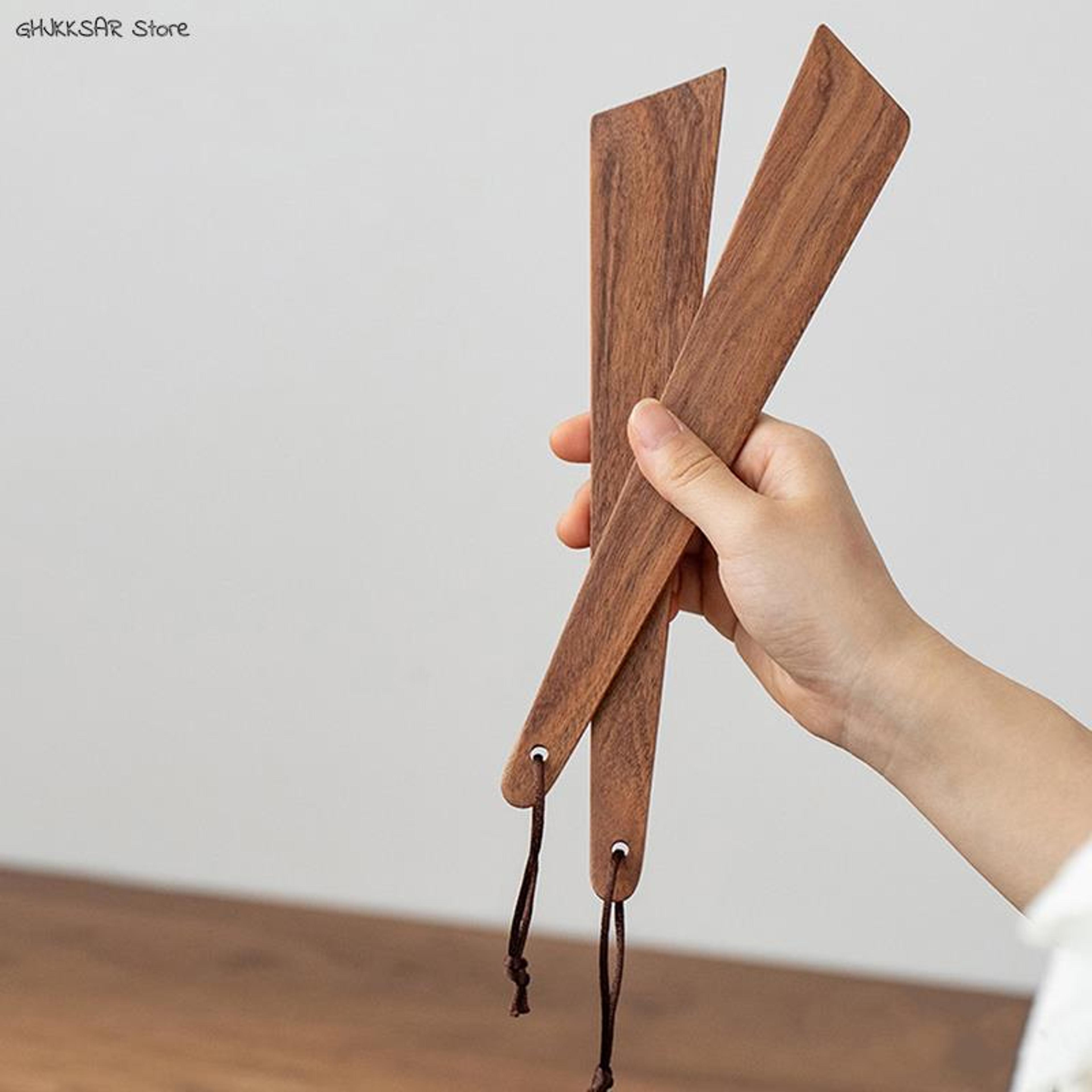 kitchen gadgets triangular cooking spatula, teak wood tableware spatulas, portable outdoor camping utensils scraper