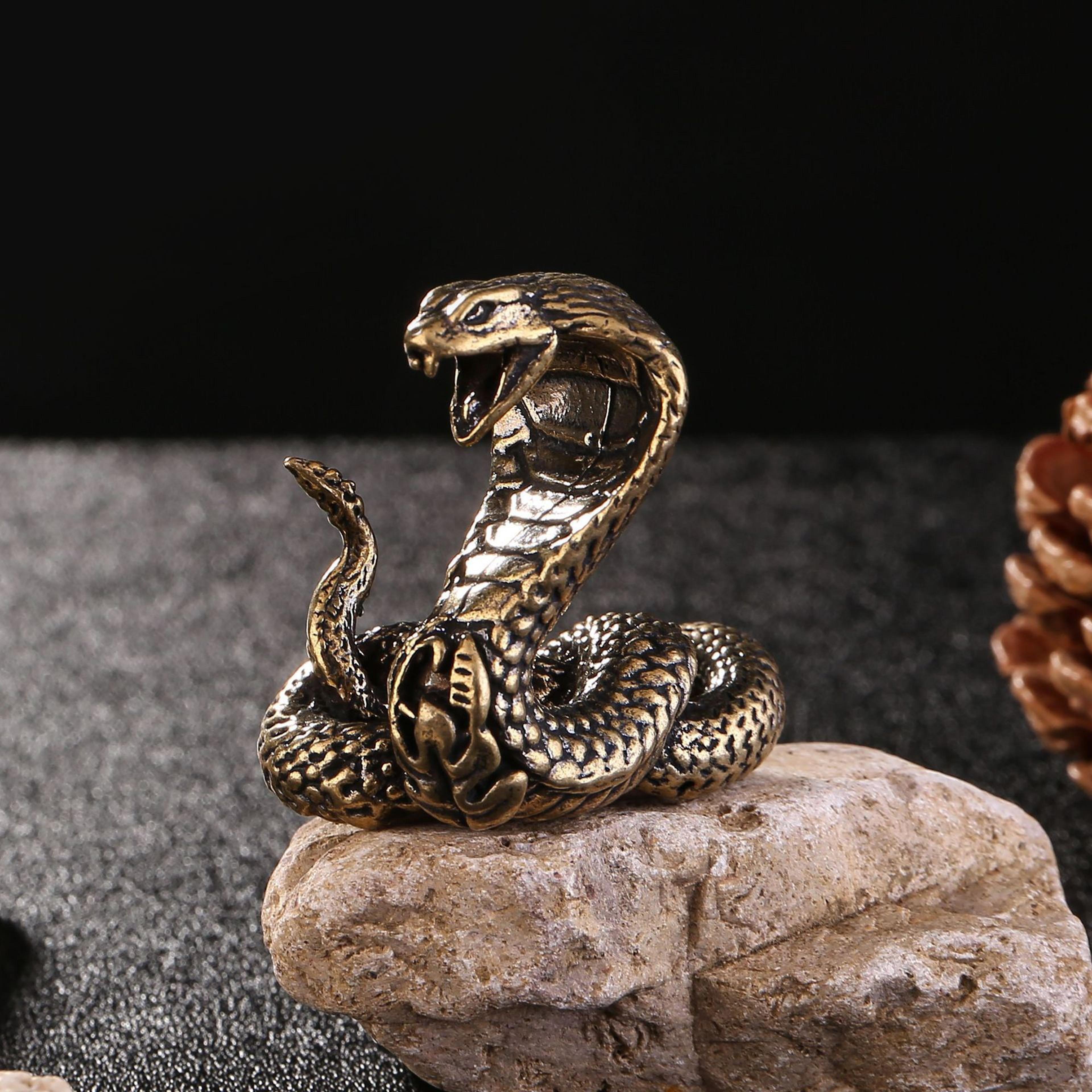 miniature copper brass snake statue, antique bronze decor figurines, pure copper desktop ornament for home interior