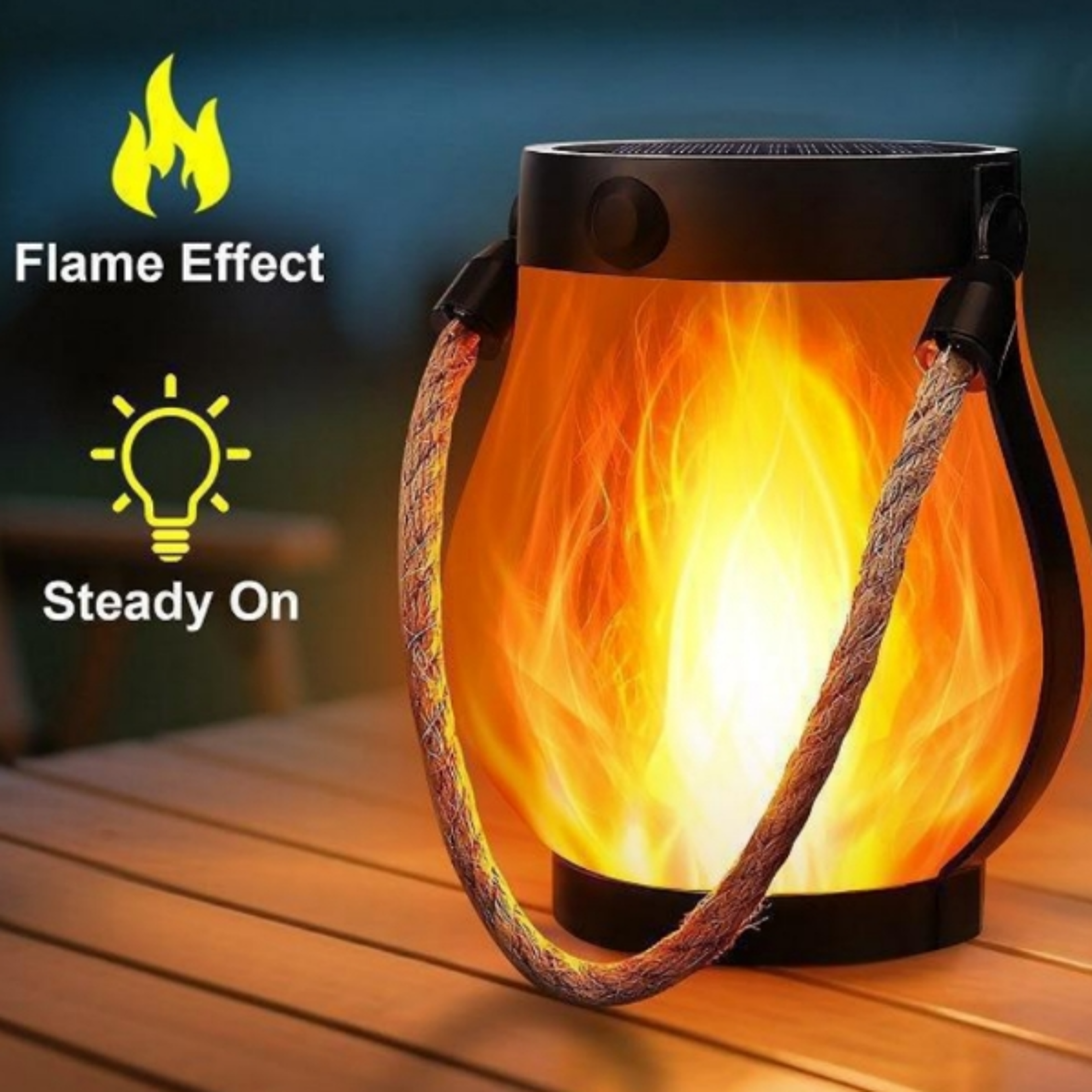 outdoor solar lantern with rope handle solar & usb charging for yard garden christmas decor flickering flame light