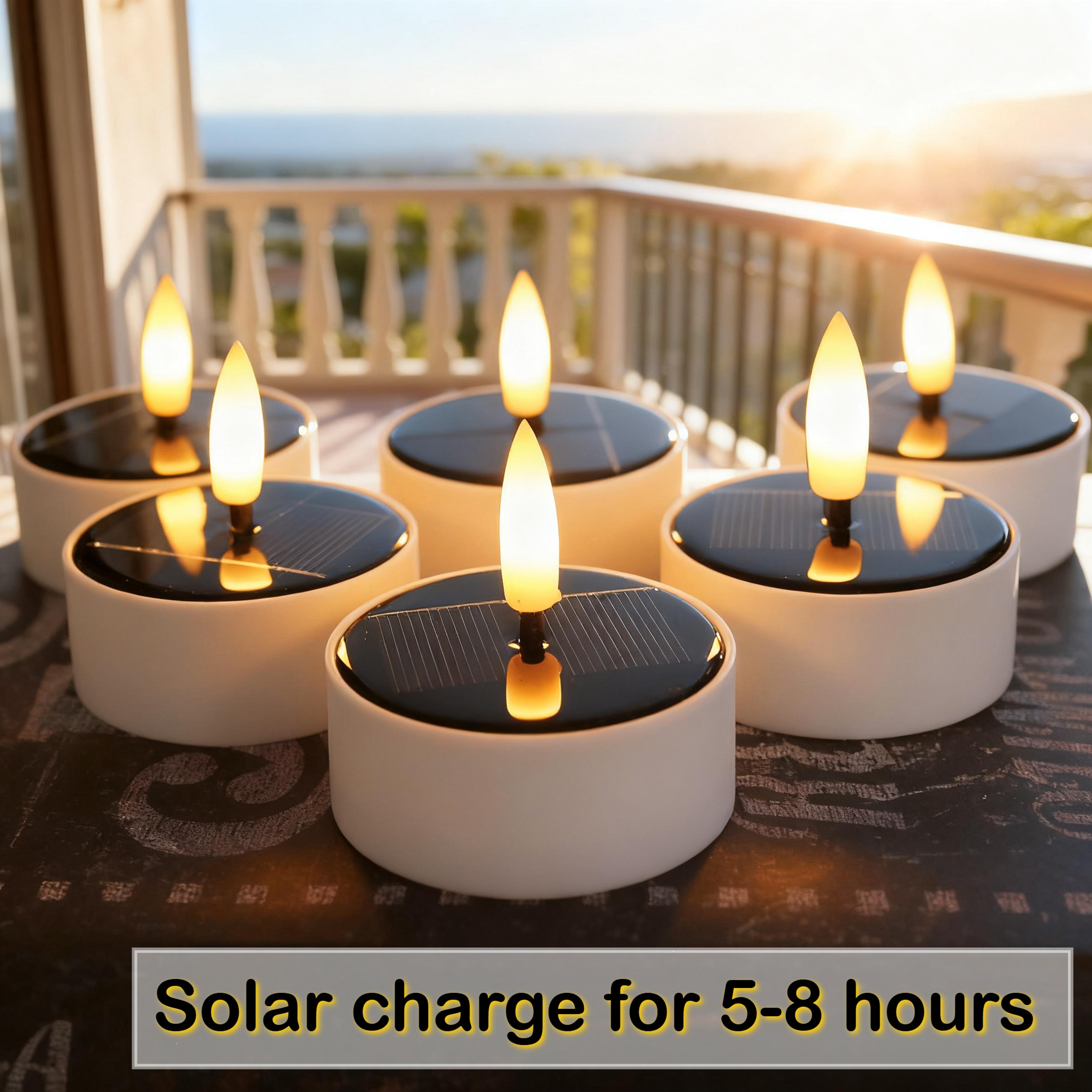 Solar Candles Waterproof Reusable LED Tea Light Candles Dusk To Dawn Lighting For Lanterns Garden 3