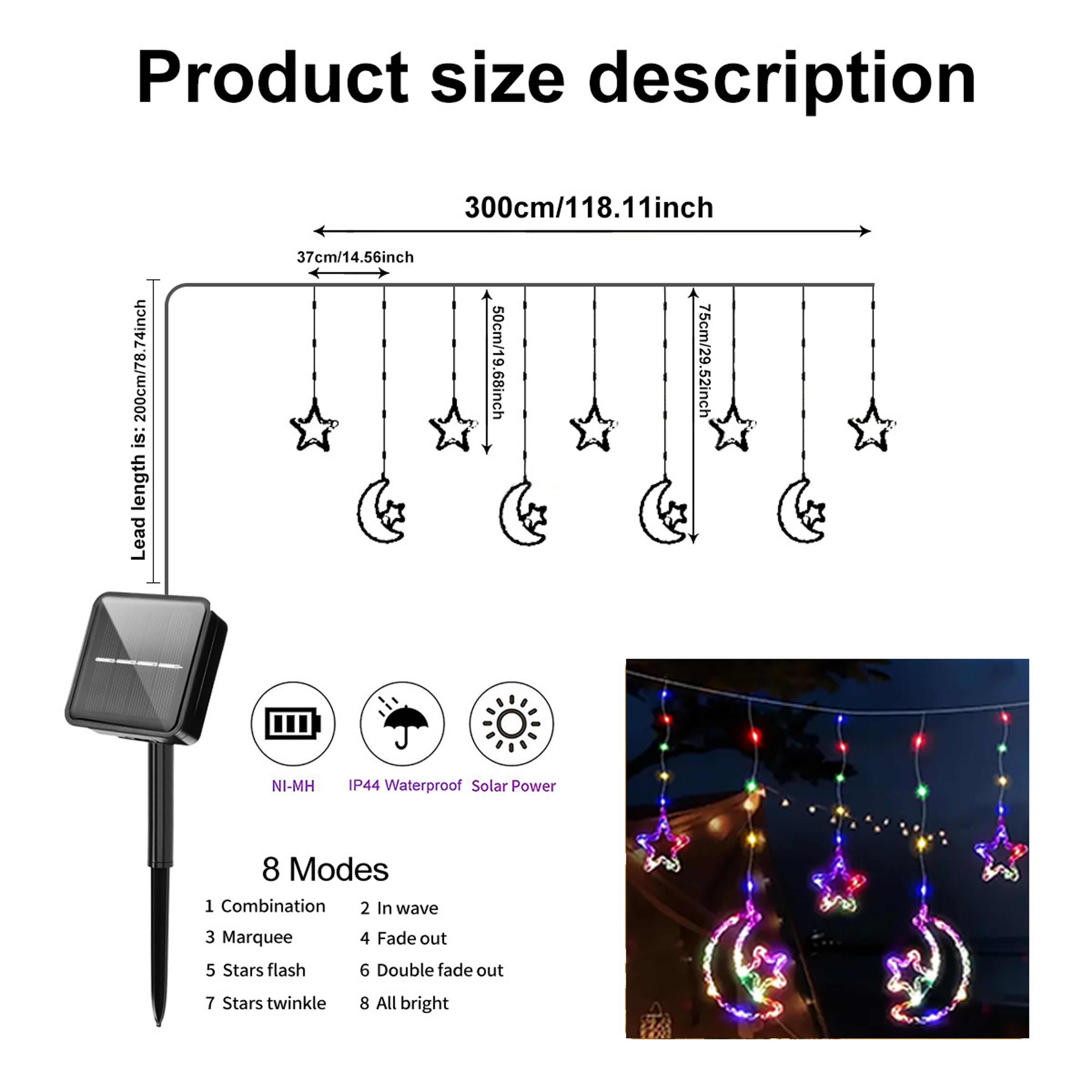 SolarPowered Stars And Moon Lights Waterproof Curtain String Lights For Outdoor Terraces Porches An