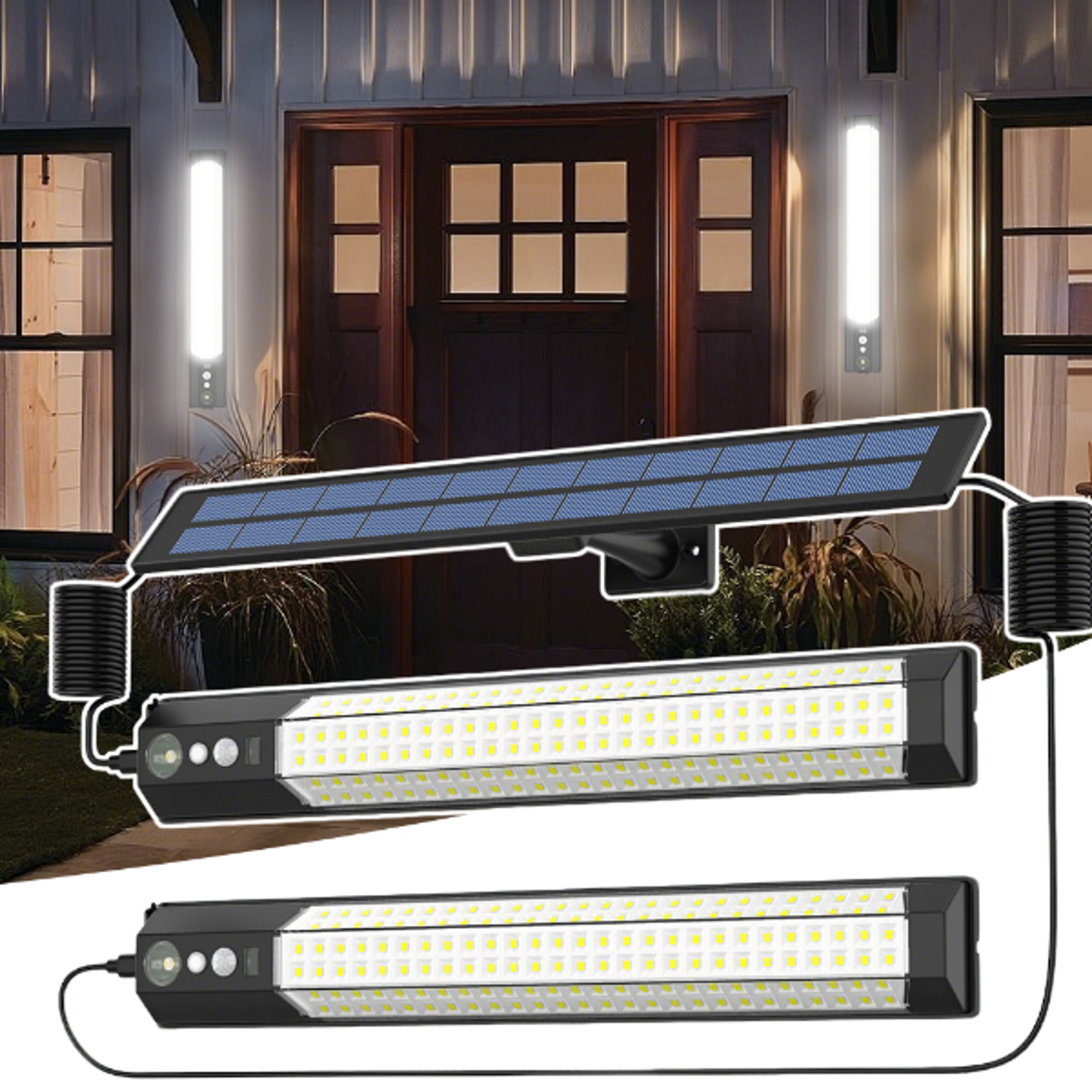 motion sensor solar light, waterproof led lamp, rechargeable security lighting for yard, fence, shed, outdoor use