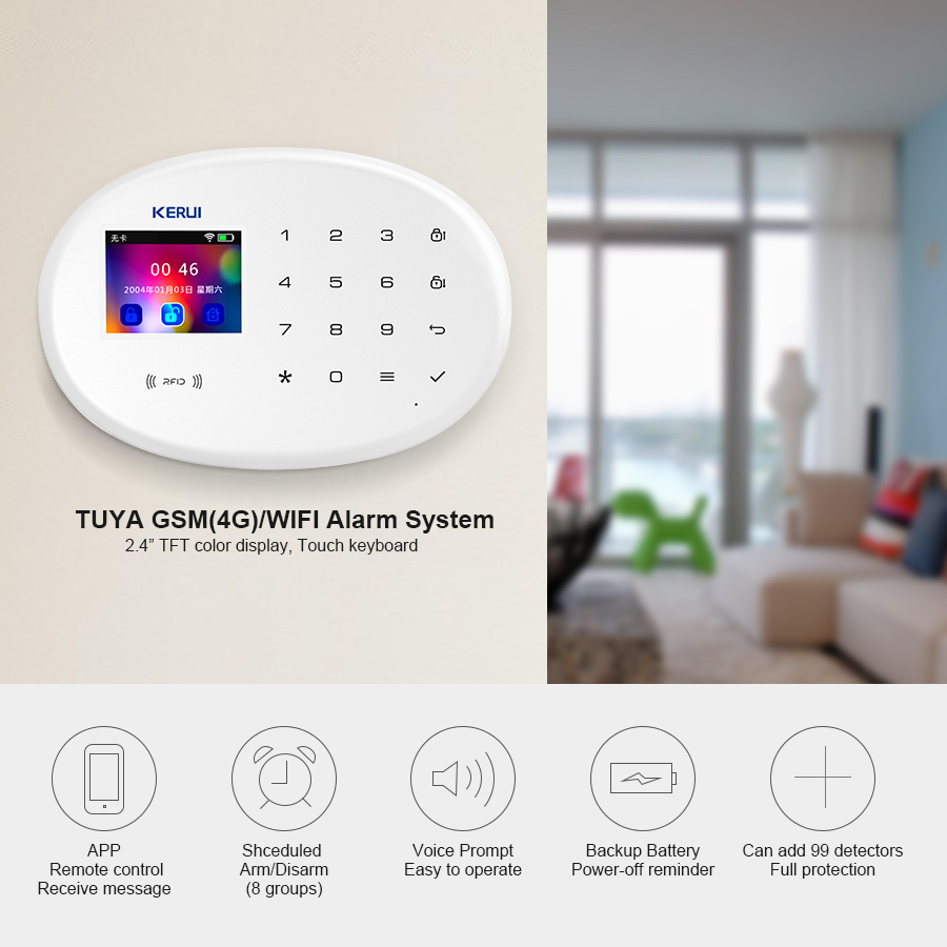wifi gsm alarm system kit, motion detector, tuya smart remote control, door sensor for home security and protection