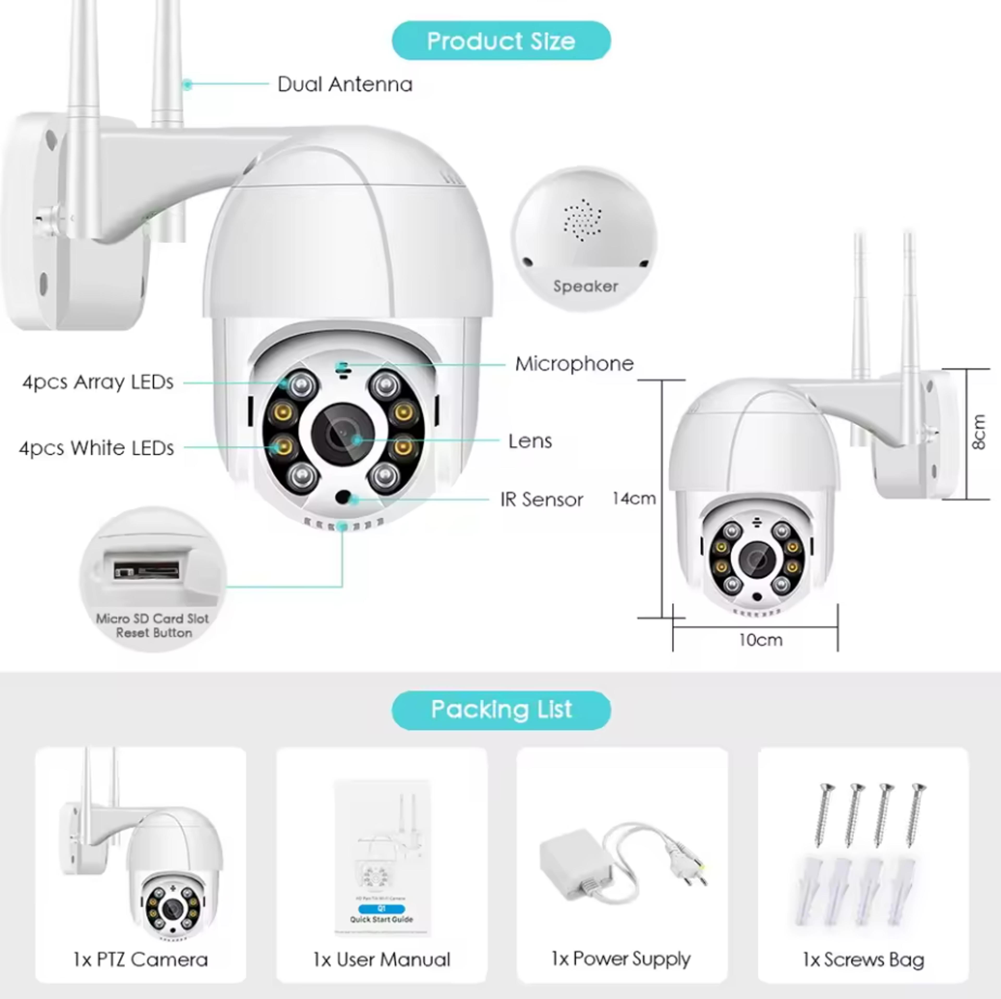 wireless wifi ip camera, speed dome auto tracking, smart home outdoor surveillance camera