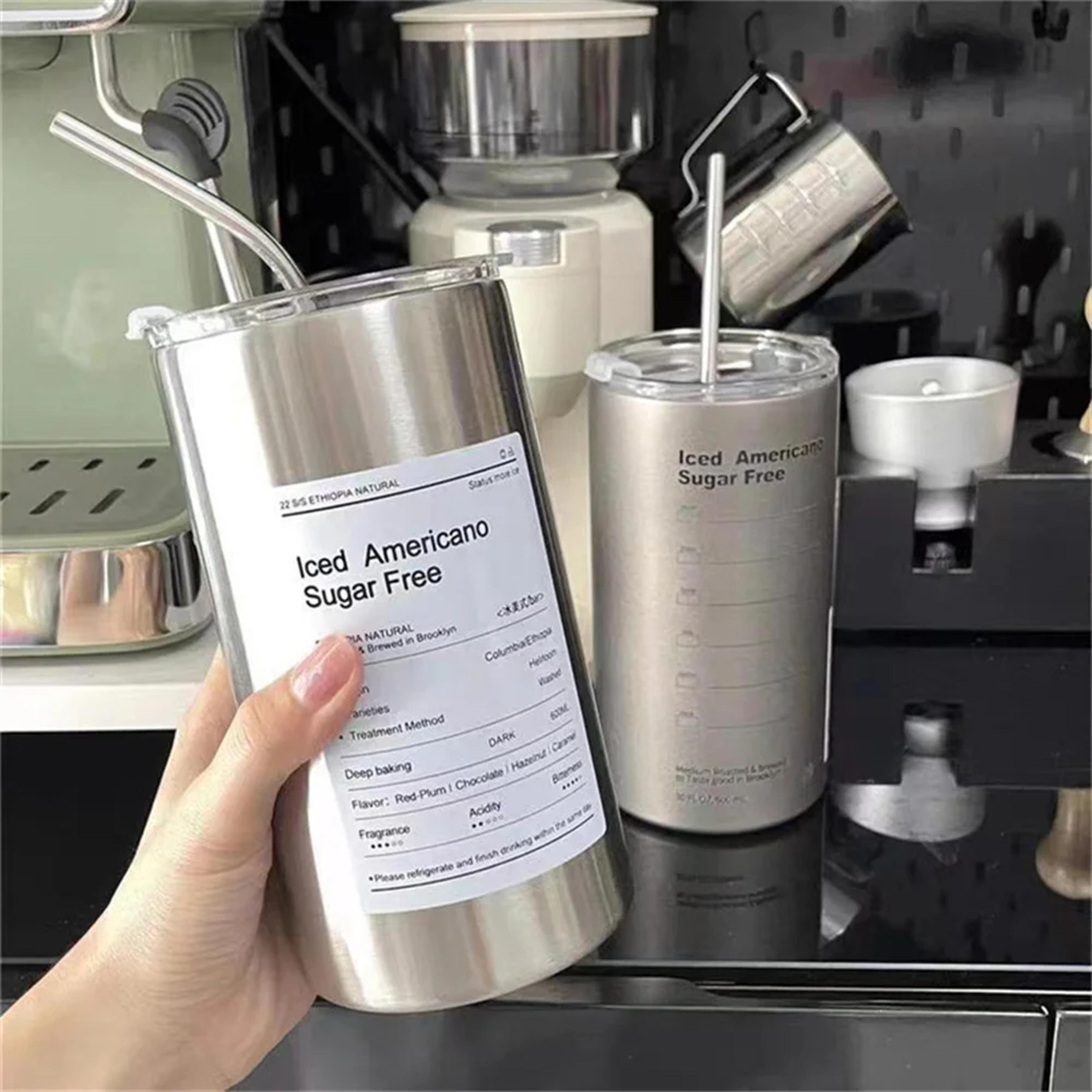 Portable Thermos Cup With Straw 304 Stainless Steel Coffee Mug Thermal Insulated Water Bottle 4