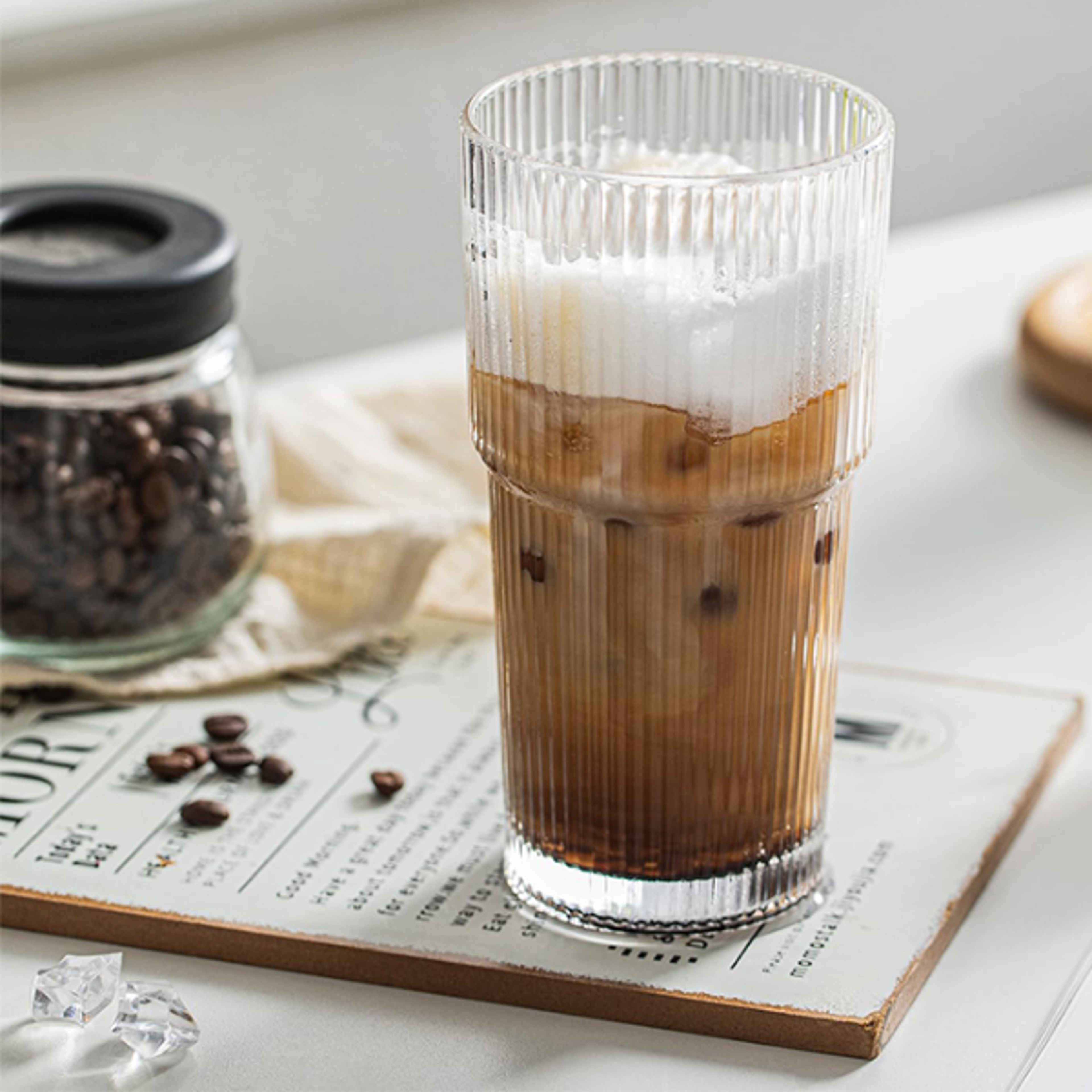 ribbed glass tumbler , large capacity drinking glasses for iced coffee juice cocktails family use