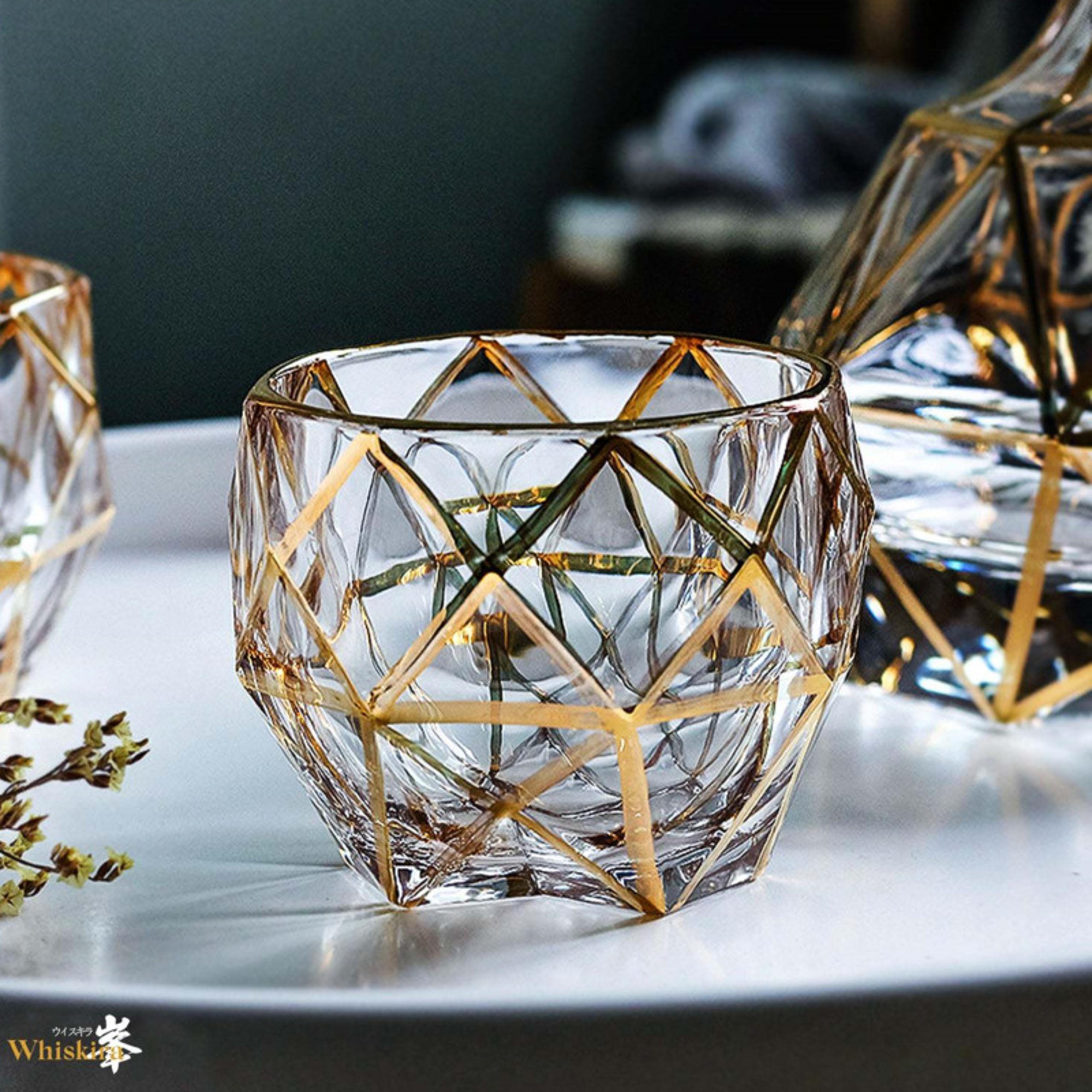 gold line wine whisky glasses, whiskey glass tumblers, golden painted crystal barware cocktail drinkware