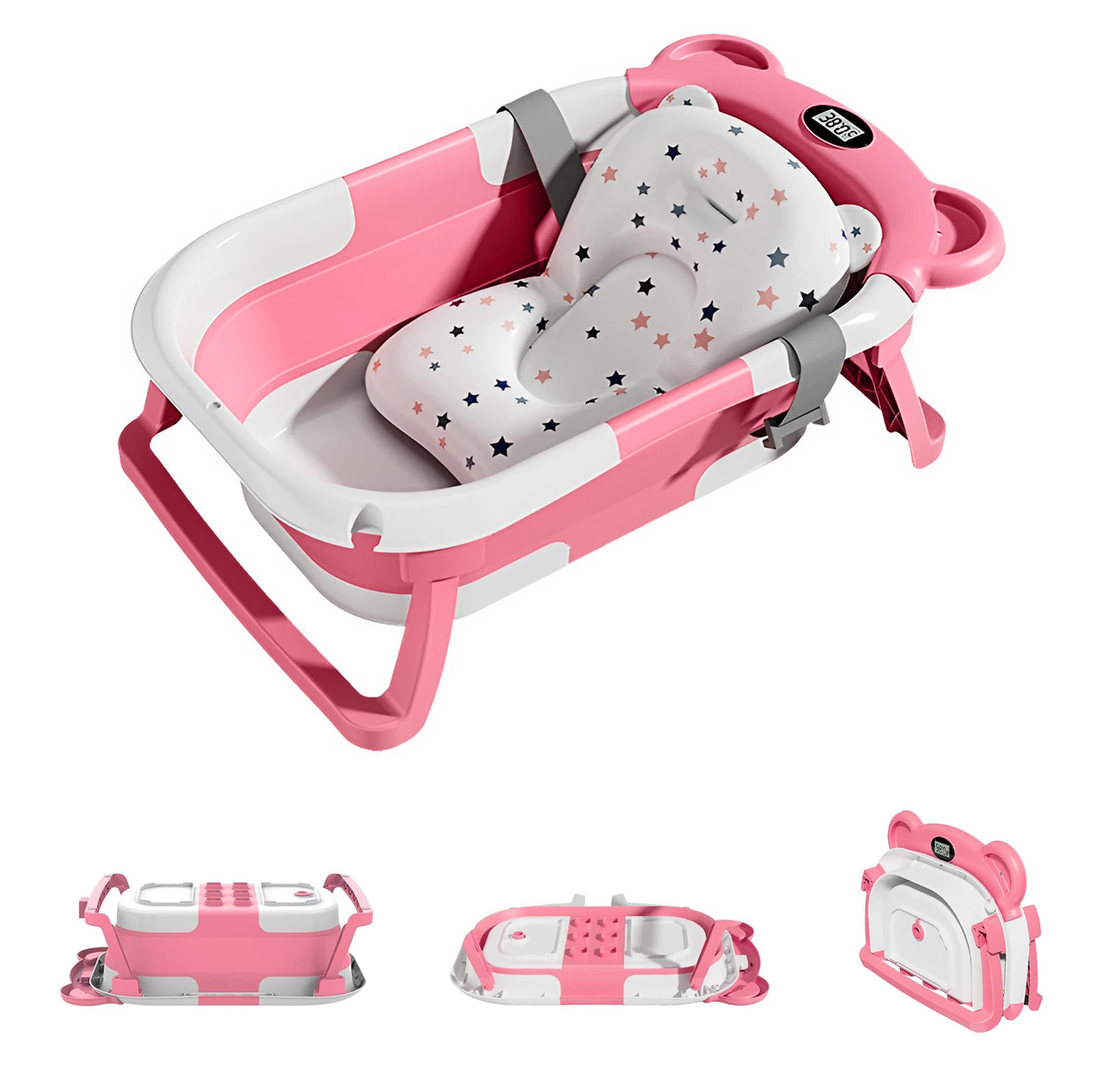 Collapsible Baby Bathtub Portable Travel Bathtub With Thermometer Soft Cushion Drain Hole For Babie 1