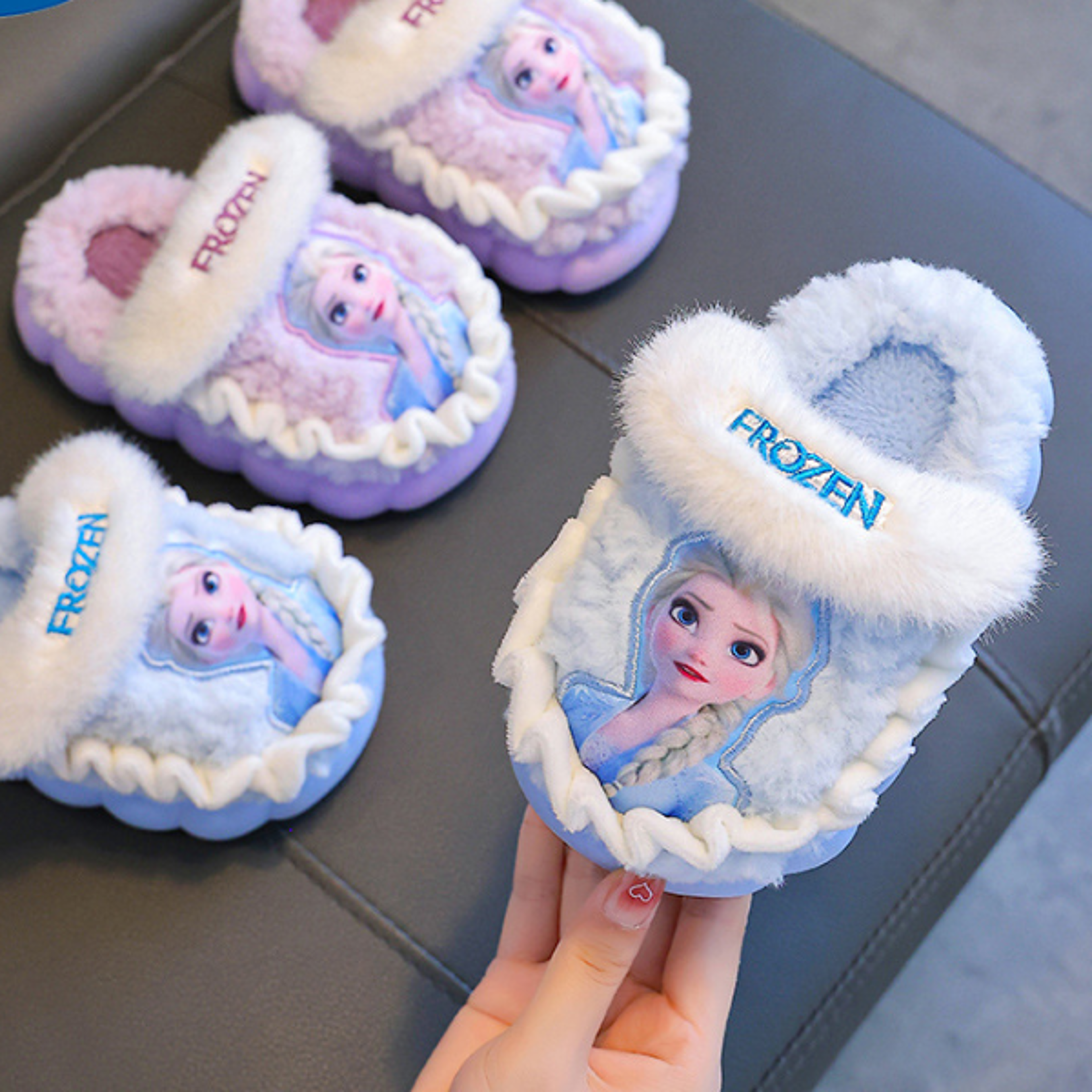 creative frozen elsa cartoon printed, autumn and winter non-slip, thickened cotton slippers for childrens warmth