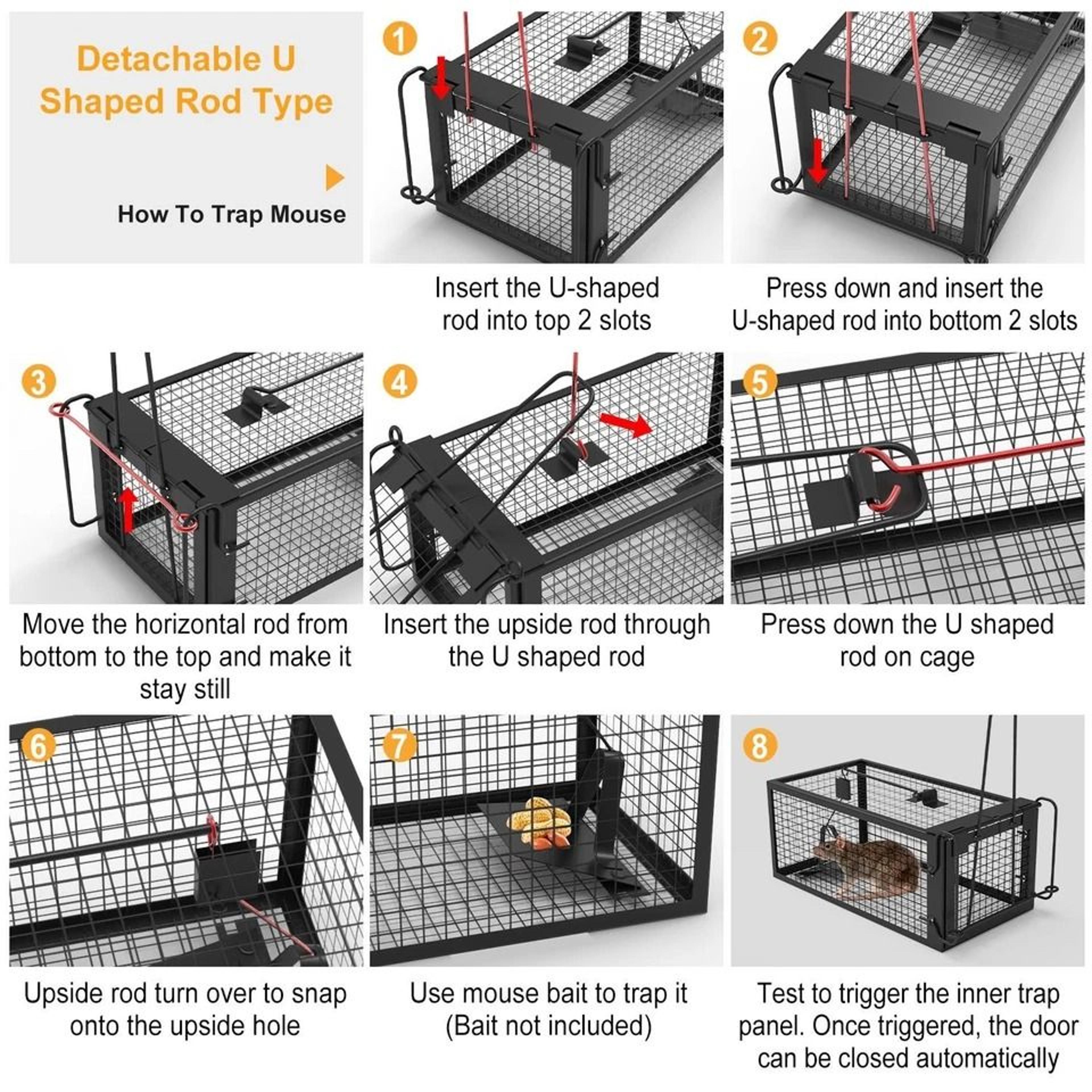 Live Rodent Trap Cage Rat Trap Cage Humane Iron Mouse Control Cage U Shaped Mouse Trap For Small Ro 8