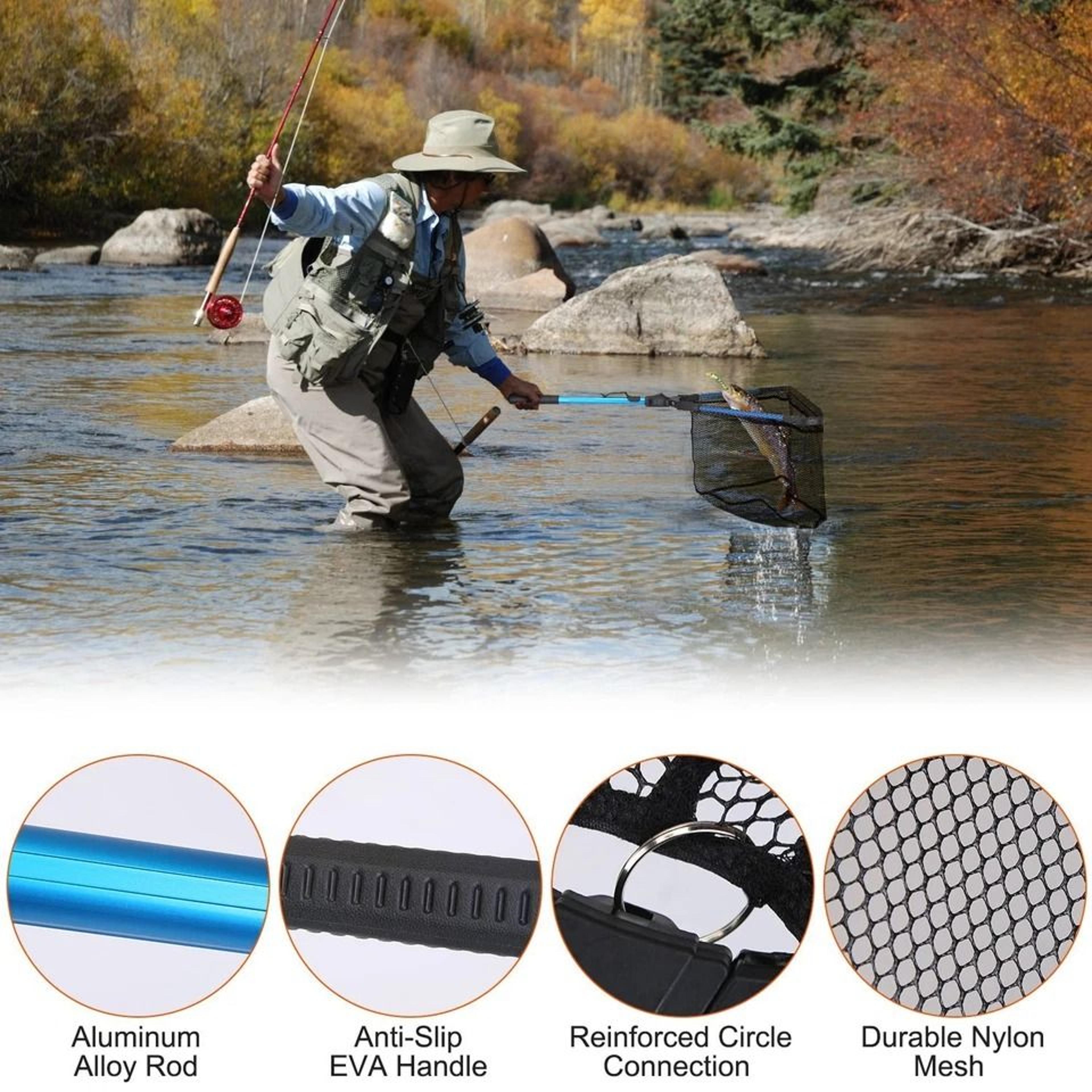 Fishing Net Hexagonal Foldable Design Durable Aluminum Alloy Handle Nano Coating Nylon Mesh Perfect