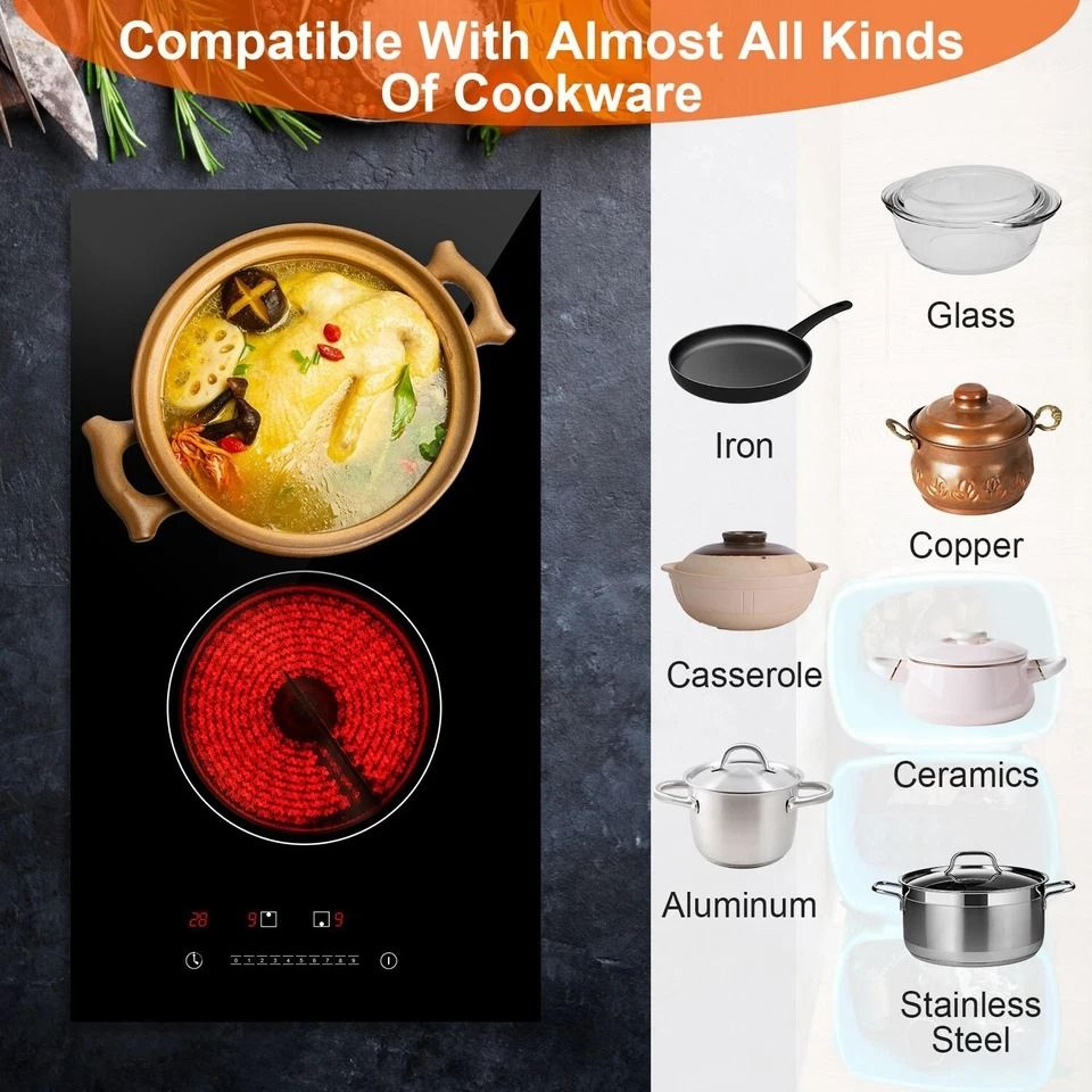 Electric Stove Hot Plates Dual Burner Ceramic Cooktop Touch Control Adjustable Power Levels Fast He 6