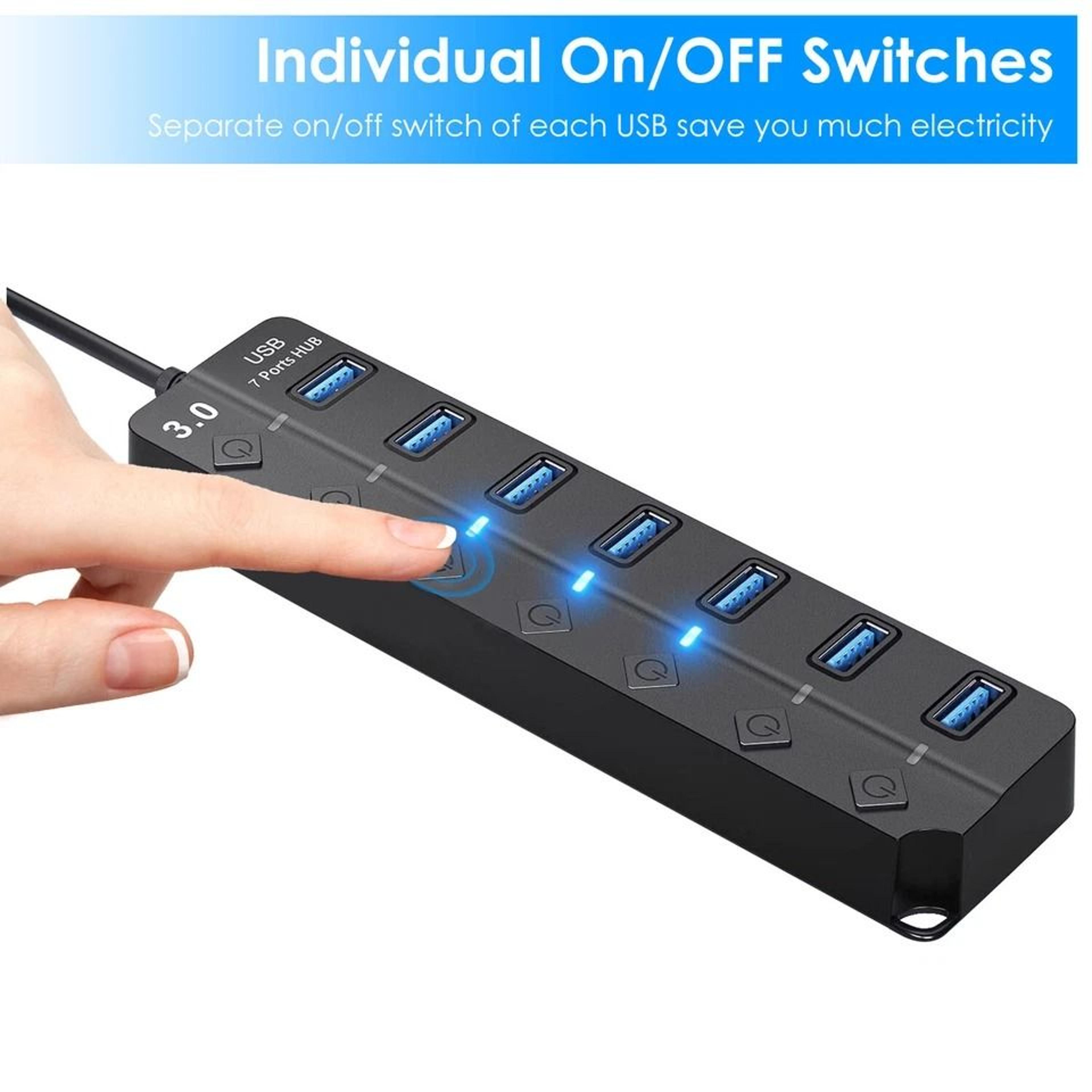 HighSpeed USB Hub Ports Data Splitter Individual OnOff Switches For PC Laptop 4