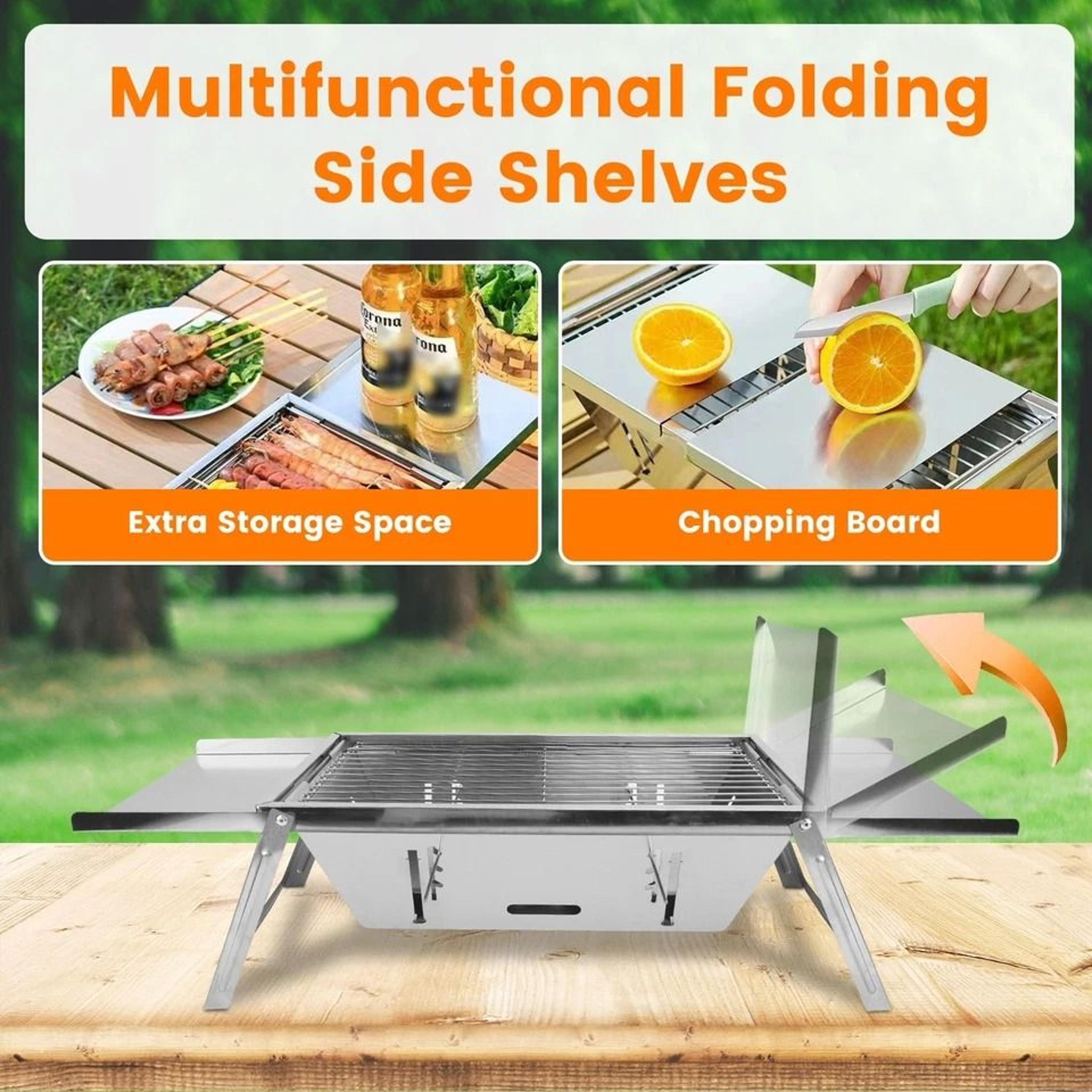 Portable Charcoal Grill With Fire Pit Slow Cooker Stainless Steel Adjustable Grate Ideal For Campin 11