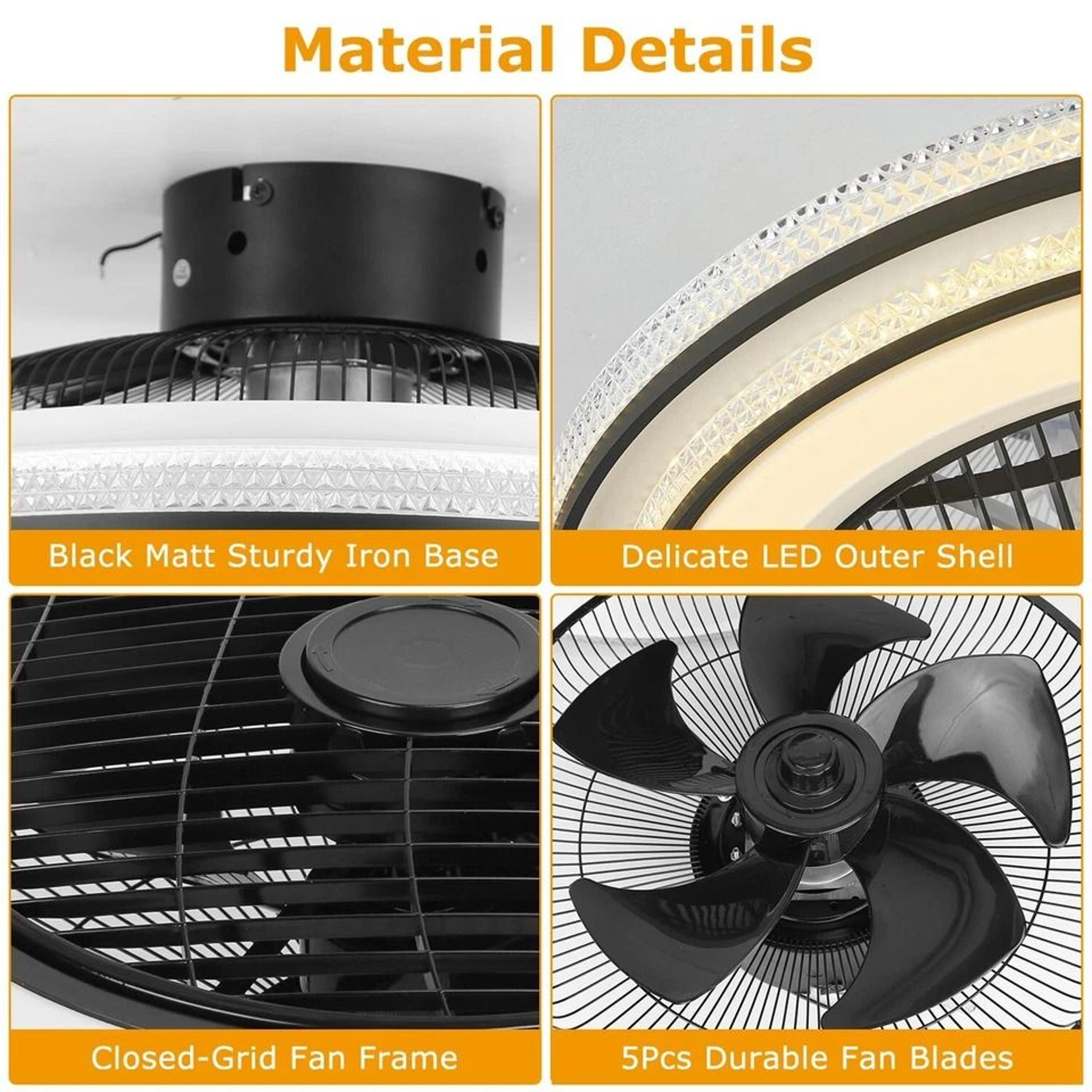 LED Ceiling Fan Lamp Modern Pendant Light With Remote Control Adjustable Speed Dimmable Light 6