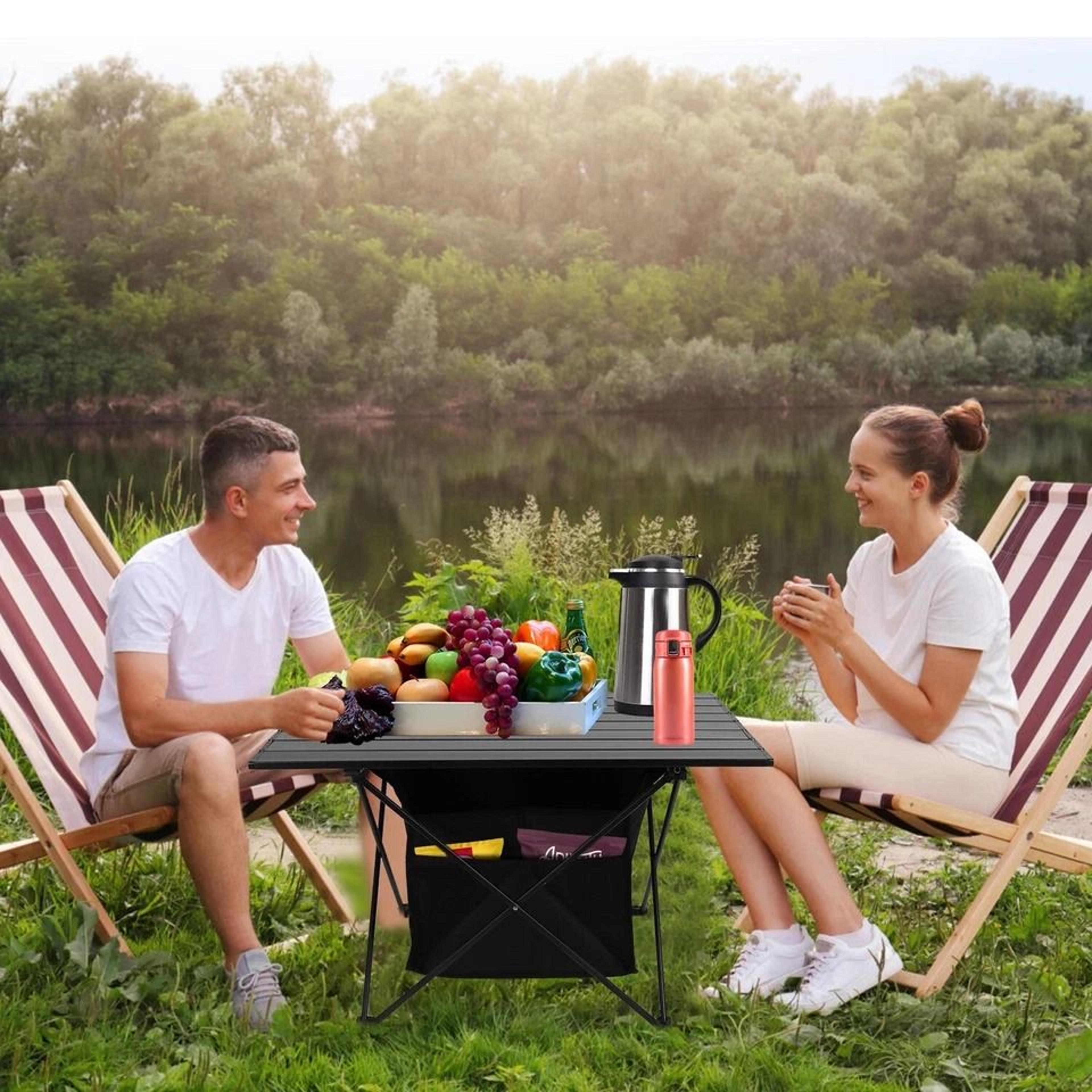 folding beach picnic table, portable aluminum camping table with storage bag for hiking and travel