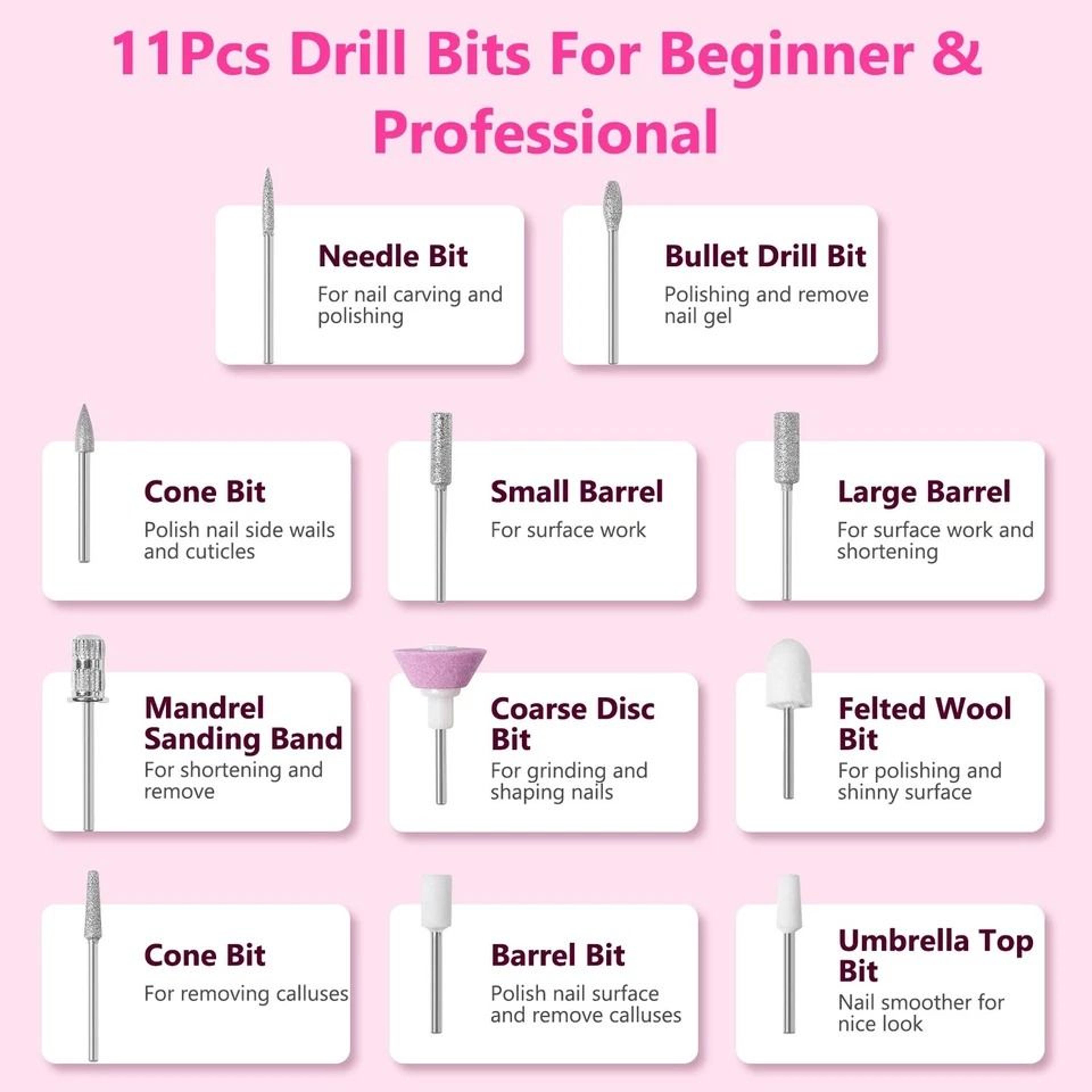 HighSpeed Electric Nail Drill RPM Bits Nail Drill Machine With Waist Clip 10