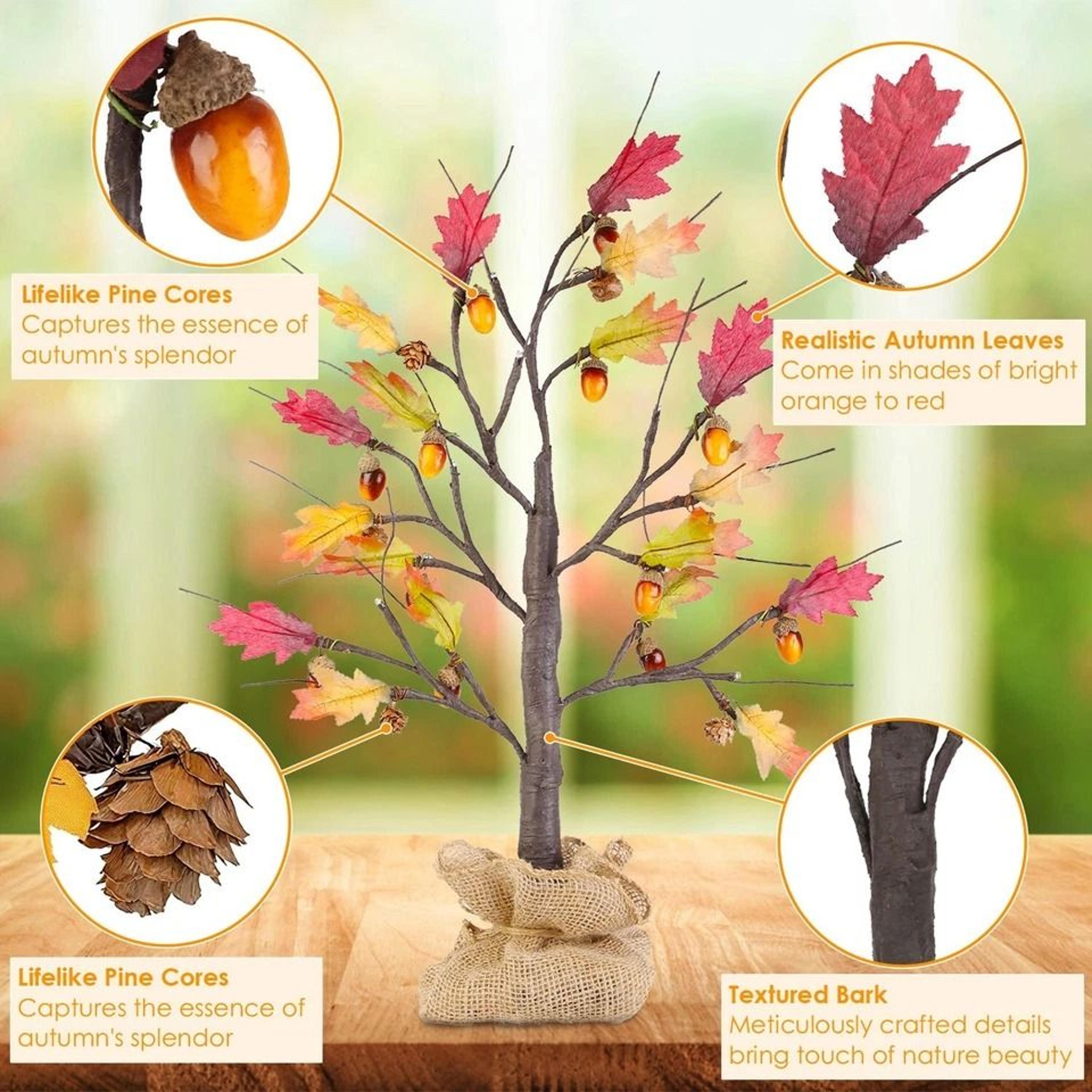 Lighted Maple Tree Warm White LED Beads Artificial Fall Tree For Thanksgiving  Autumn Home Decor 8