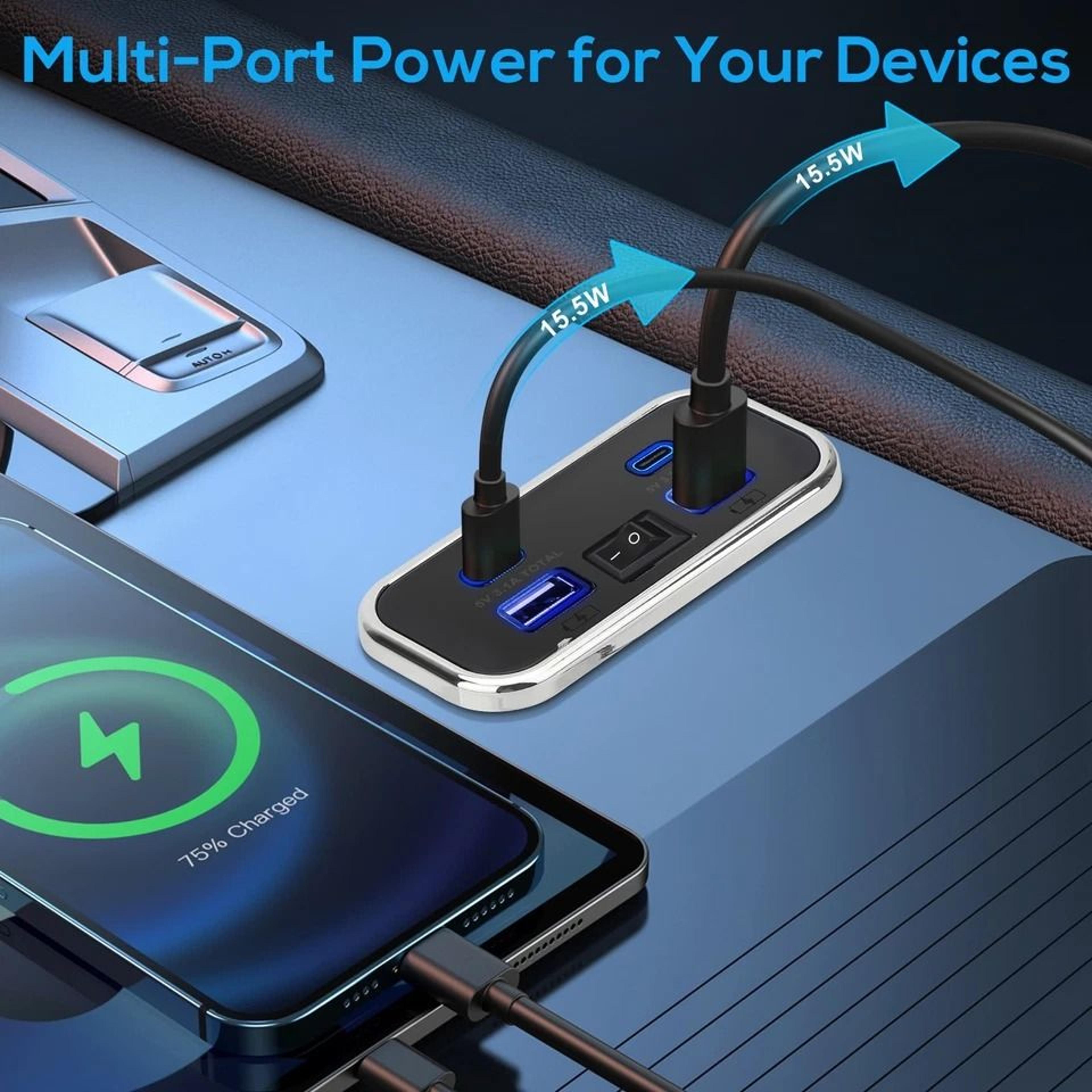 Dual USBA  USBC Car Charger Socket Panel Ports For Fast Charging Devices In RVs Boats Trucks And AT 6
