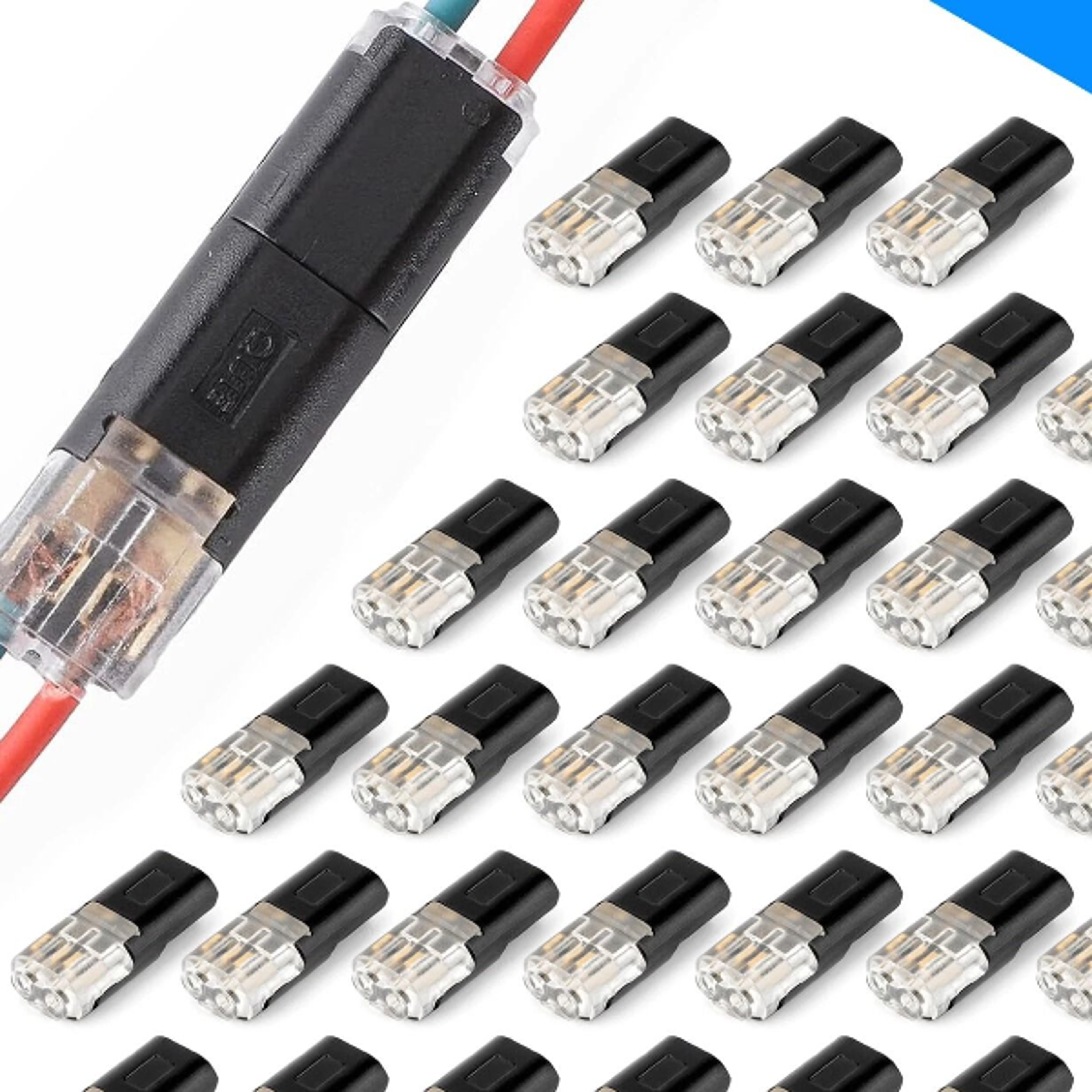 awg double-wire plug-in connectors with locking buckle, polycarbonate, flame-retardant, secure electrical connections