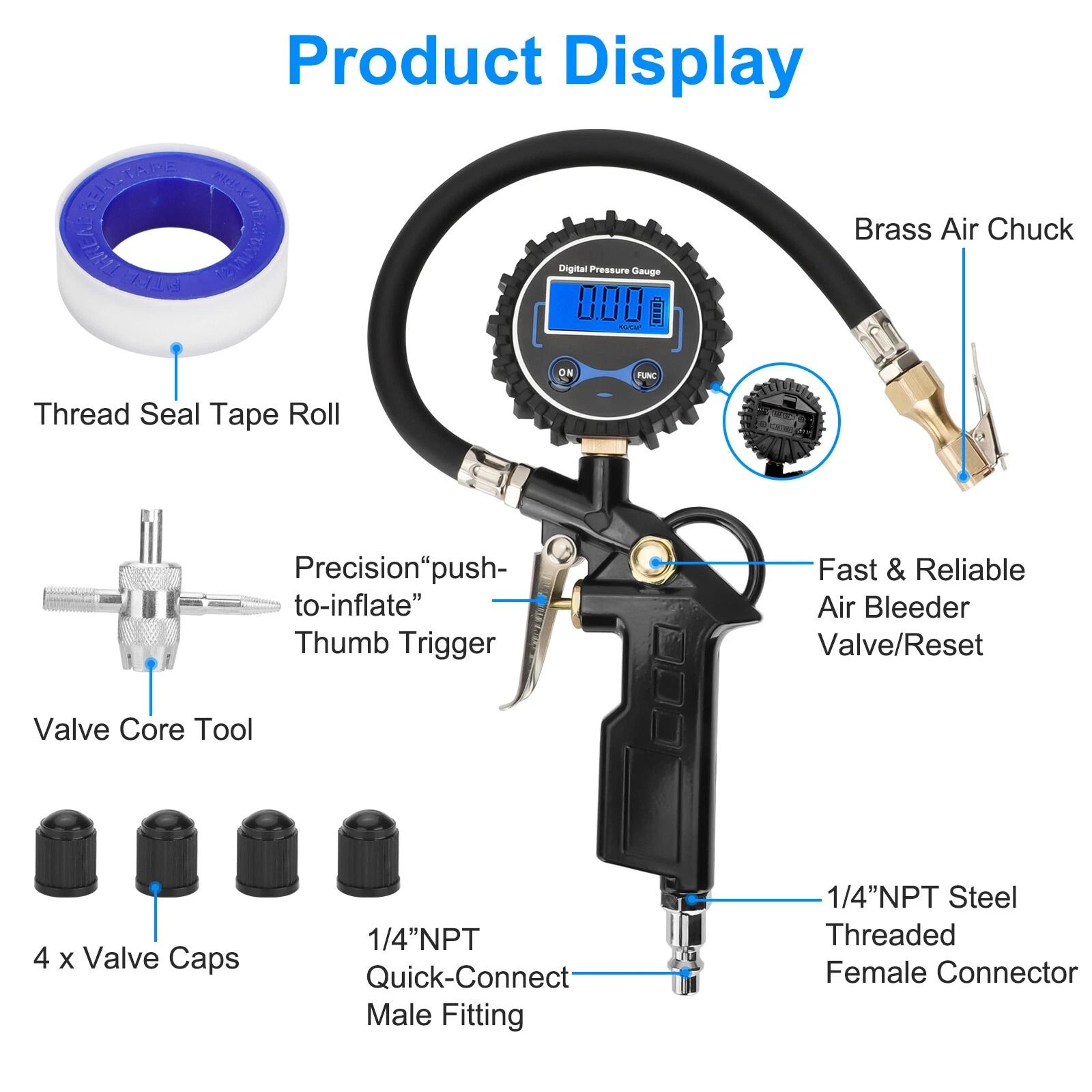Digital Tire Inflator Gauge LCD Display Air Compressor Chuck For TruckCar Accurate Pressure Measure 1