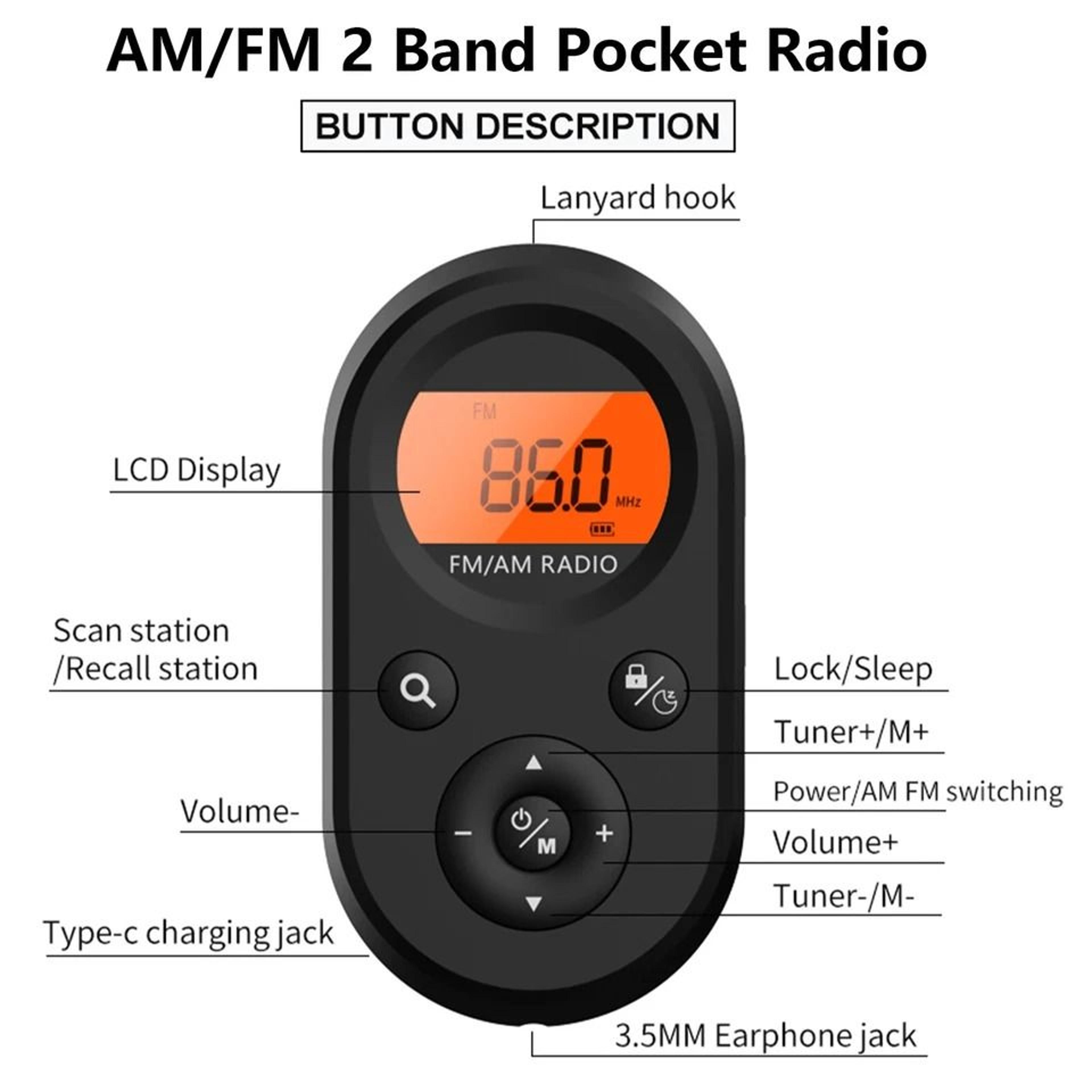 Pocket AMFM Radio Rechargeable Digital Stereo Music Receiver With LCD Display  Headphones 4
