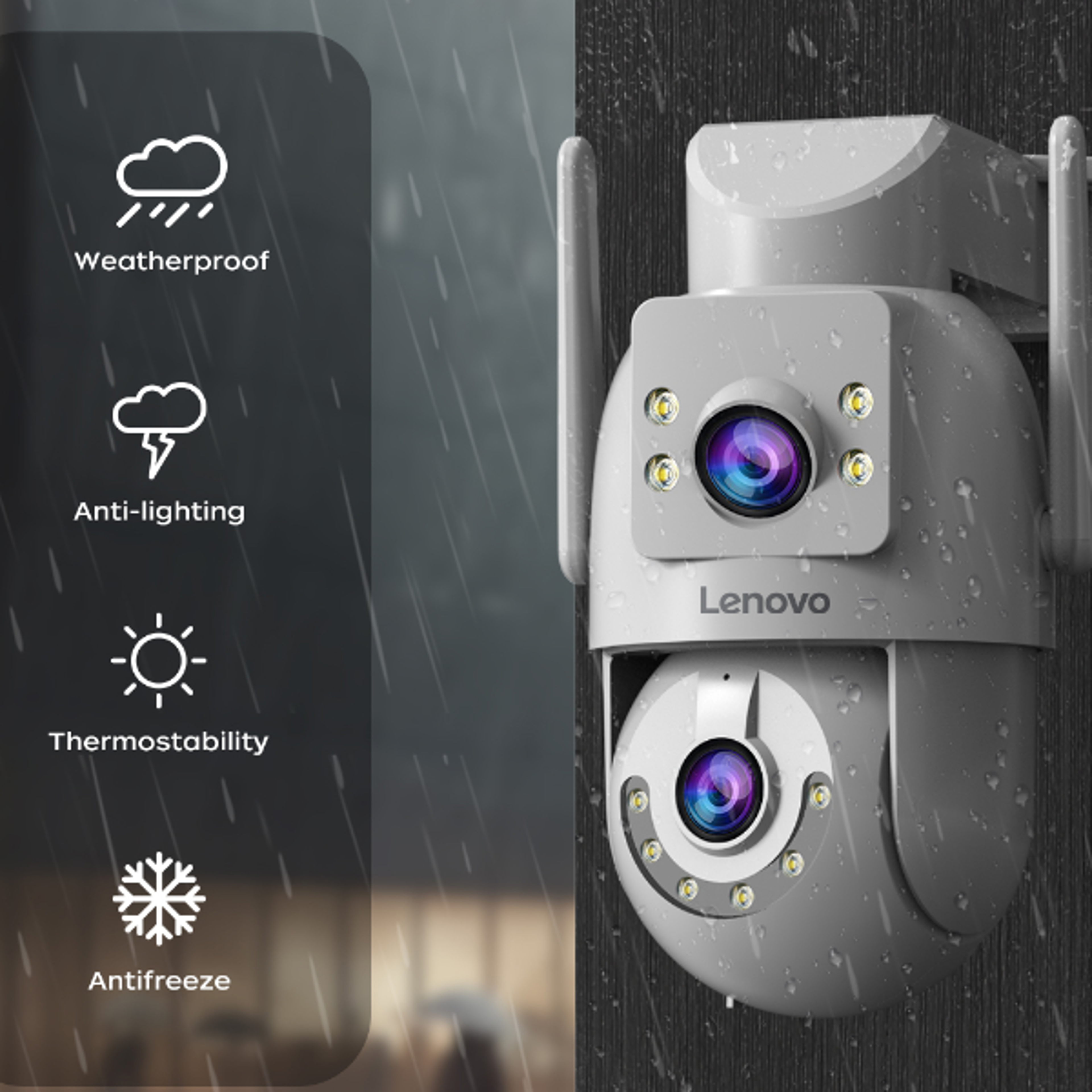 wifi outdoor dual lens camera, wifi surveillance, ptz auto tracking, onvif security cctv camera with audio video feat