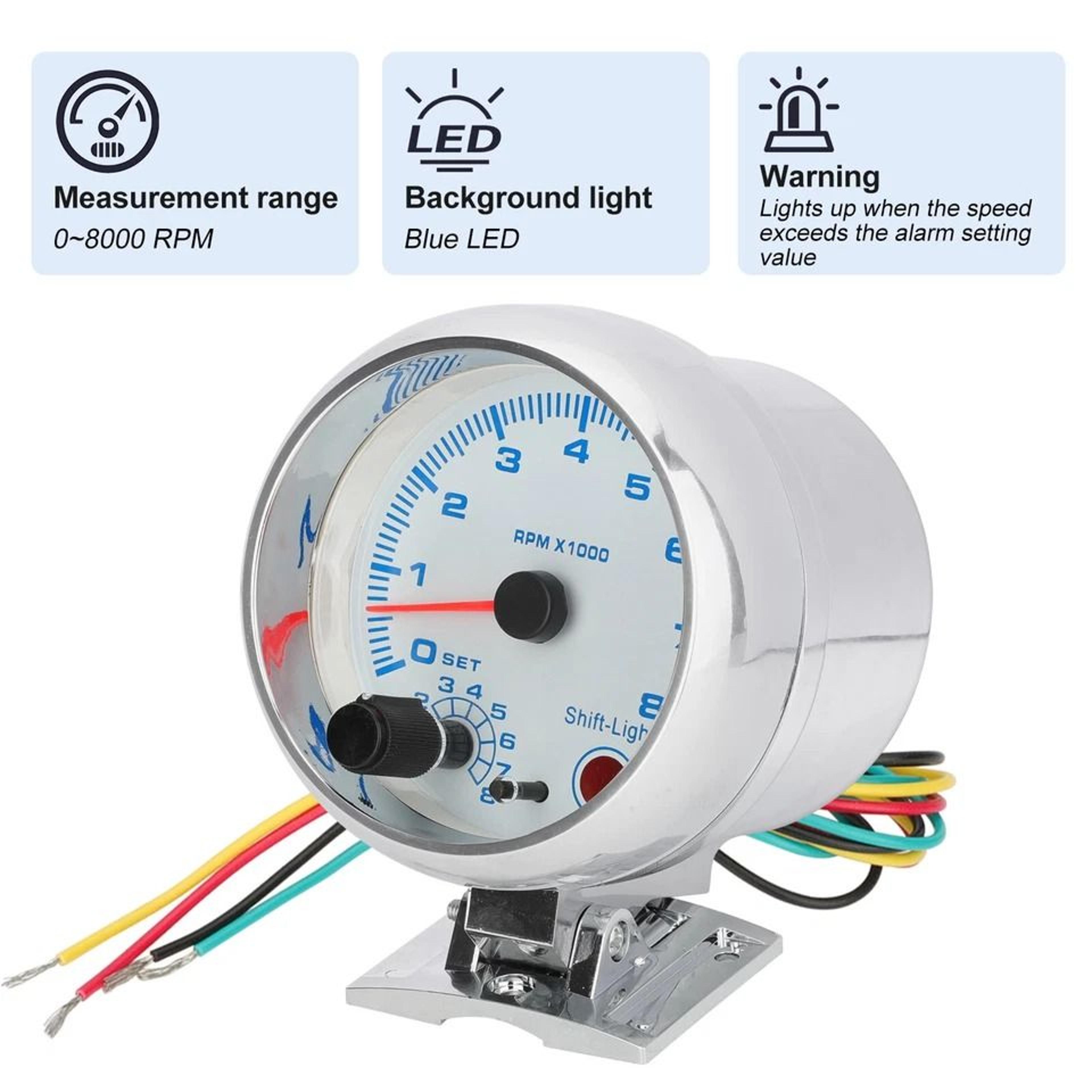 RPM Gauge Meter LED Car Tachometer With Inter Shift Light Universal For Cylinder Engines 3