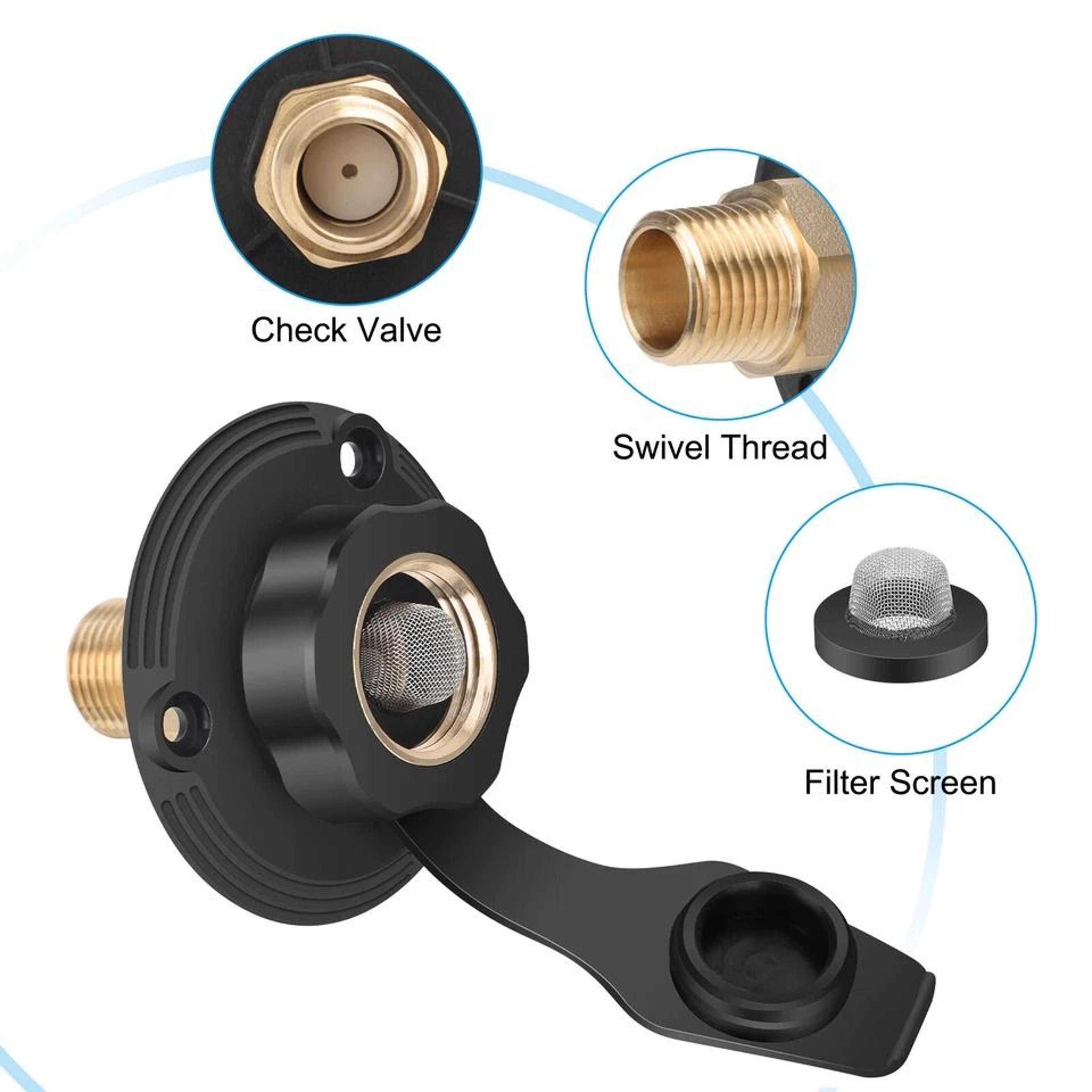 Durable RV City Water Inlet Kit With Hose Elbow Check Valve For Trailer Camper Marine Use  Brass  A 5